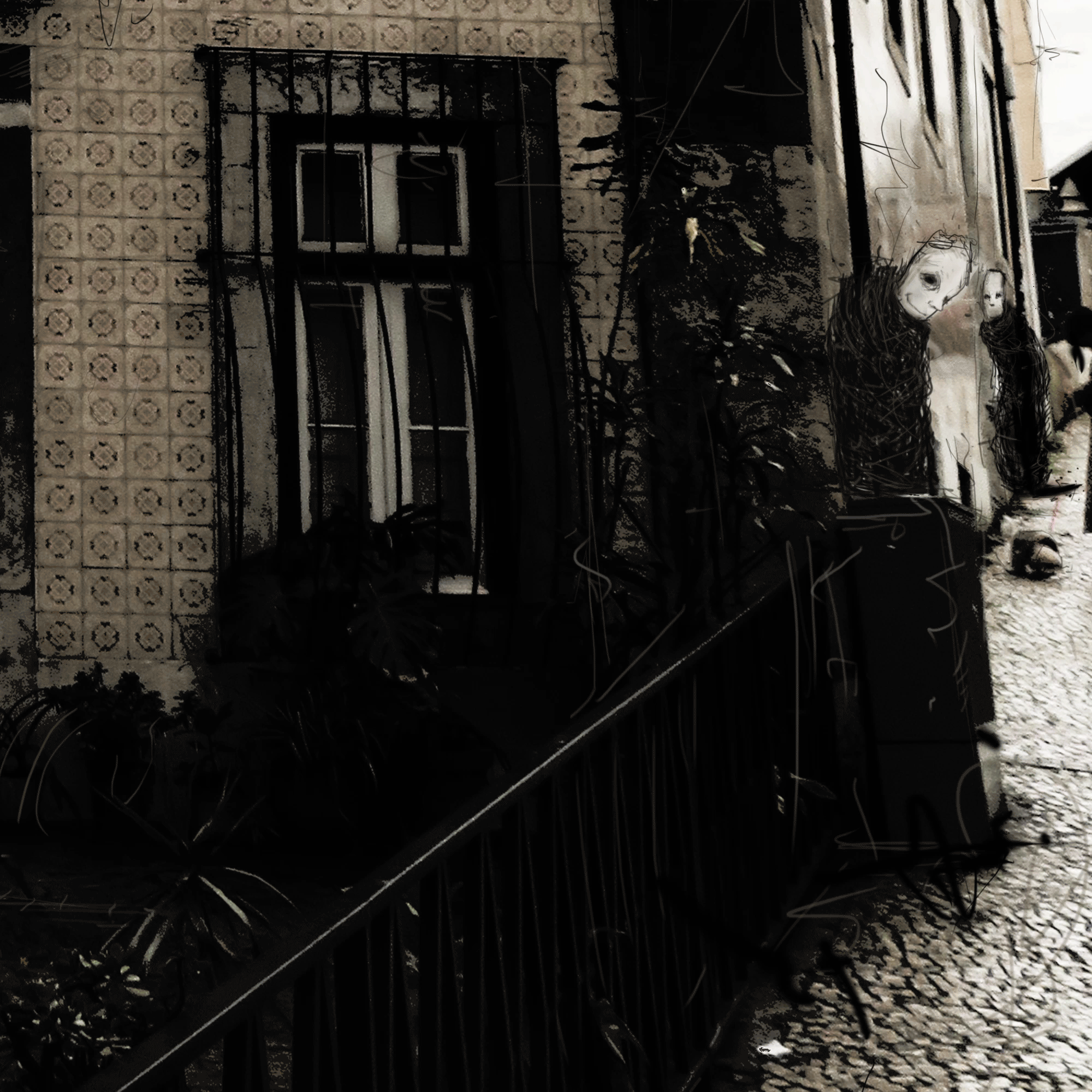 This is the second of the four animated details of the work named "Rua da Saudade". 'Convidado' means 'Guest' in Portuguese. "Mlibty Shadows" is a series that started with small sculptures back in 2013, but during the time evolved into something bigger. If you're interested in the official version of the story (and more traditional approach), check https://www.patreon.com/mlibty