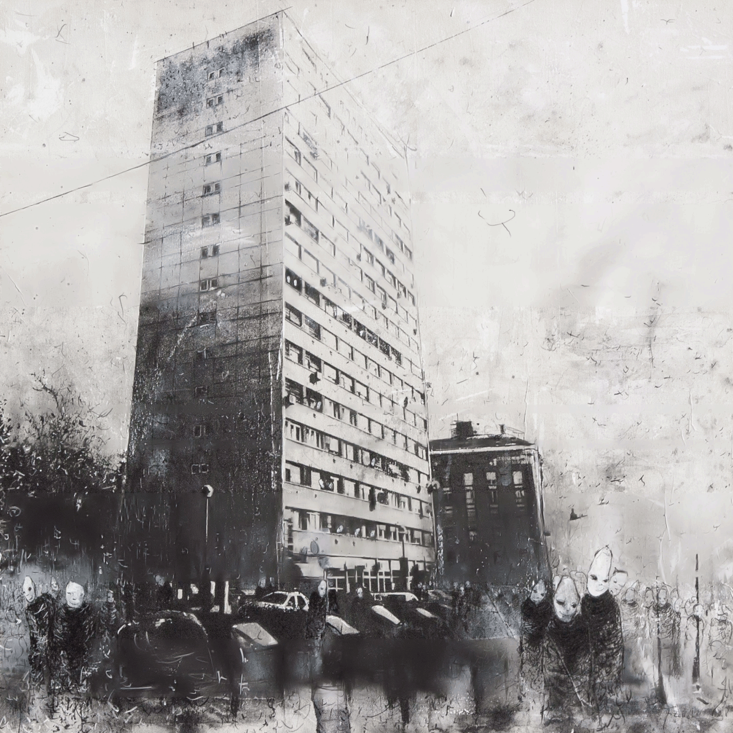 Animated gif made from a painting called "Neboder, (Skyscraper)", from 2016., acrylics, ink and photo on canvas, 100x100 cm. I took the photo in some hood in Zagreb... 