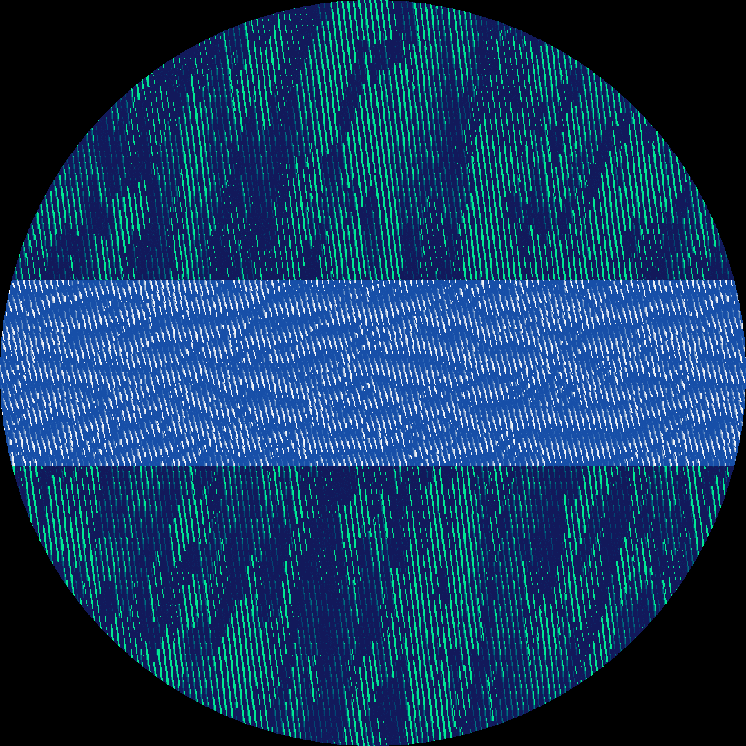 Each artwork from SLABS also comes with a corresponding airdrop, titled DISCS. DISCS are circular compositions based on SLABS, moving away from the rectangular format to create a more sculptural experience, where each artwork appears like a hovering spherical object. Finally, there are 50 SLABS in total: 45 of them are composed and 5 of them are all-overs, making them more unique.