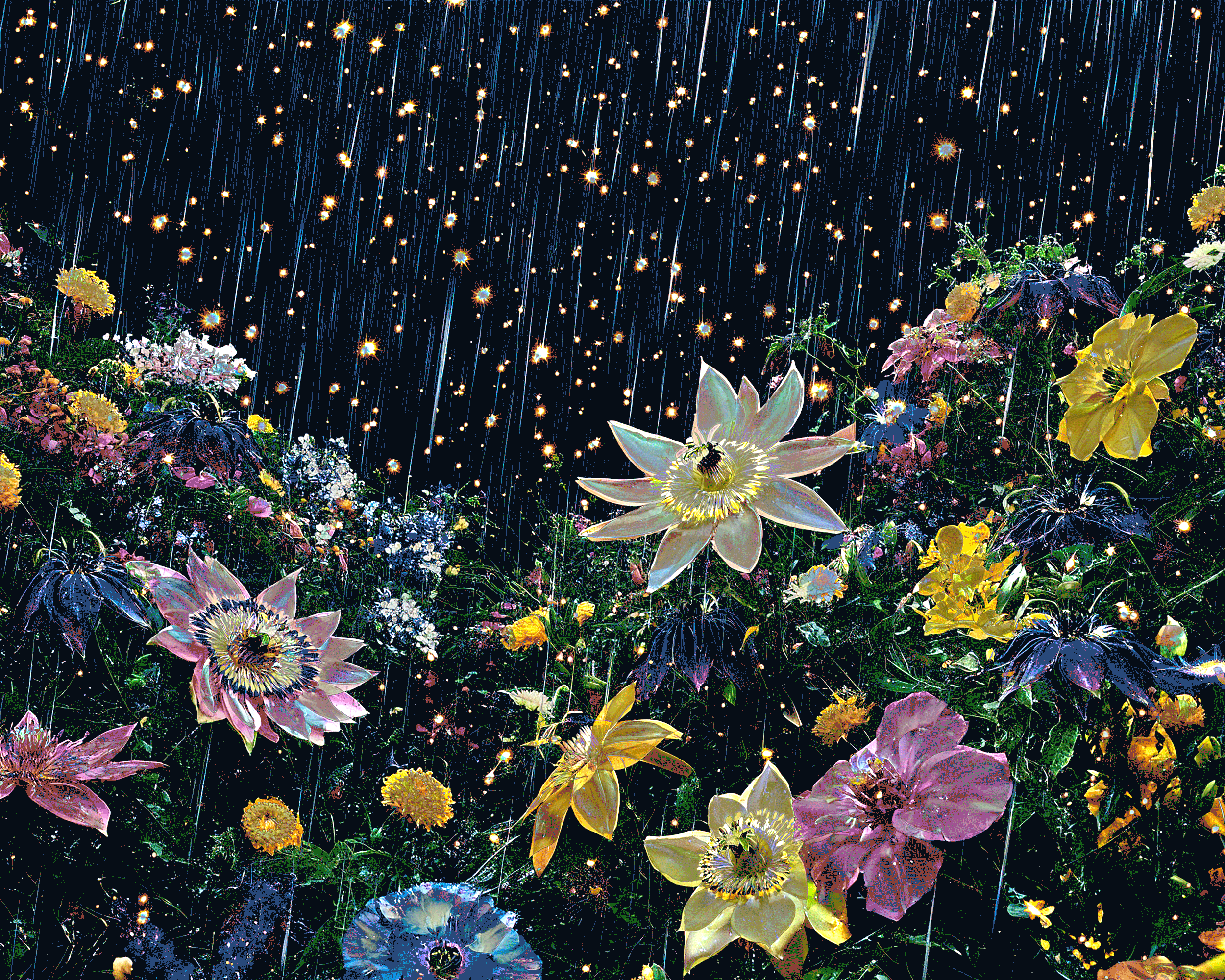 Commissioned for MLOW. 

This piece continues to evolve Jennifer Panepinto’s exploration of a signature glitch aesthetic—an emotional language that reflects how she experiences the world. Created using Midjourney AI and Adobe Photoshop, the work is inspired by flowers at night, reimagined through layered digital distortions. For Panepinto, glitch represents the fragmented, vibrating nature of existence—life as a series of anxious, shifting frames. The visual foundation is rooted in her childhood memories of three seventeenth-century Dutch flower paintings that hung in her grandparents’ home. She was captivated by their delicate balance of light and shadow and the quiet melancholy they evoked. Through glitch, she seeks to modernize that classical stillness, infusing it with motion and digital tension. This work is part of Vibism, a web3 art movement dedicated to exploring the unseen—energy, intuition, and the internal landscape. Jennifer Panepinto, also known as QuantumSpirit, is a visual artist who fuses analog and digital processes, working across mediums from Polaroid photography to AI-generated art. Her practice draws from her lived experiences with mental health, and often explores metaphysical themes, using visual elements like rainbows to represent both clarity and distortion. The dreamlike quality of her work reflects a deeper inquiry into perception, memory, and consciousness.