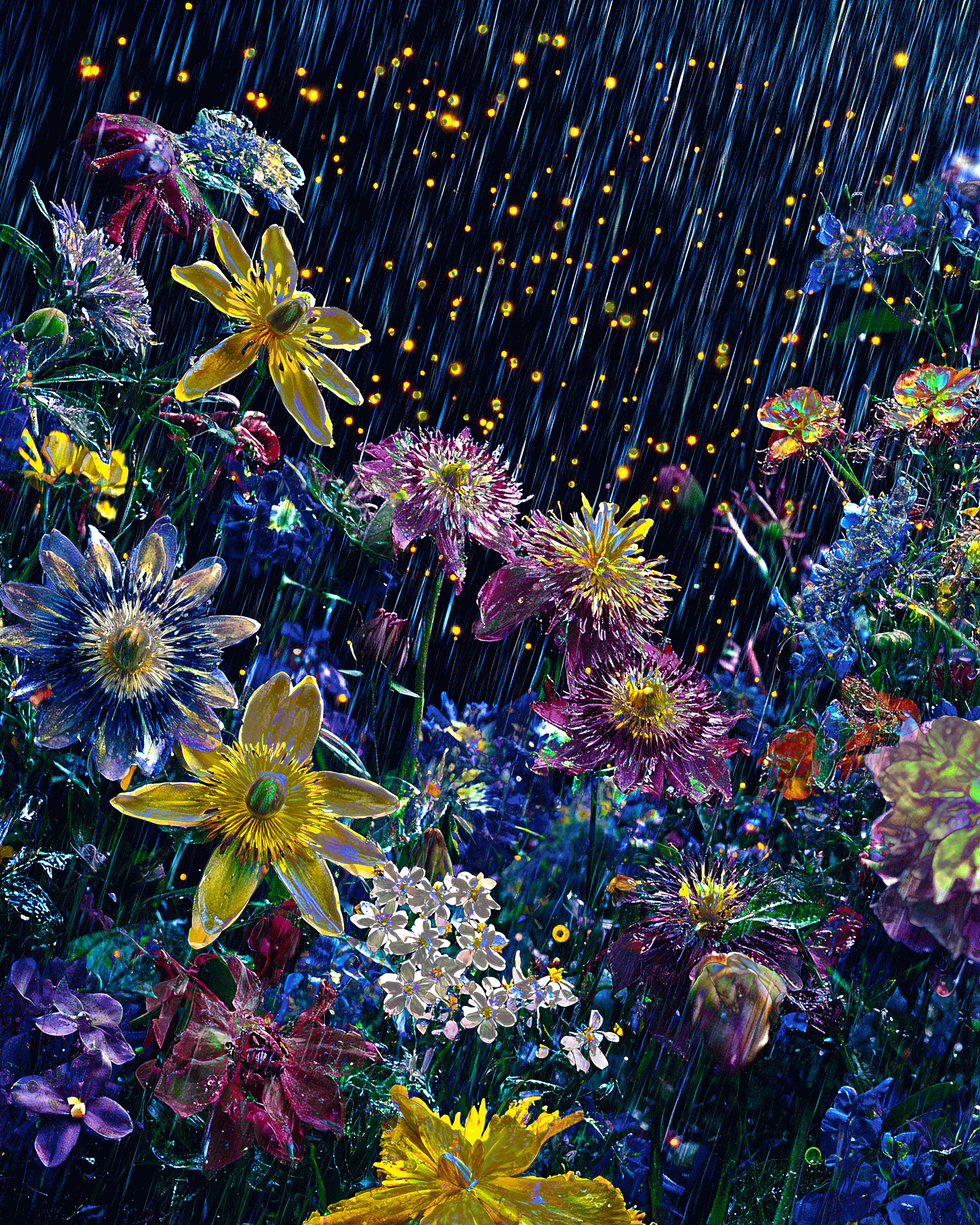 Commissioned for MLOW. 

This piece continues to evolve Jennifer Panepinto’s exploration of a signature glitch aesthetic—an emotional language that reflects how she experiences the world. Created using Midjourney AI and Adobe Photoshop, the work is inspired by flowers at night, reimagined through layered digital distortions. For Panepinto, glitch represents the fragmented, vibrating nature of existence—life as a series of anxious, shifting frames. The visual foundation is rooted in her childhood memories of three seventeenth-century Dutch flower paintings that hung in her grandparents’ home. She was captivated by their delicate balance of light and shadow and the quiet melancholy they evoked. Through glitch, she seeks to modernize that classical stillness, infusing it with motion and digital tension. This work is part of Vibism, a web3 art movement dedicated to exploring the unseen—energy, intuition, and the internal landscape. Jennifer Panepinto, also known as QuantumSpirit, is a visual artist who fuses analog and digital processes, working across mediums from Polaroid photography to AI-generated art. Her practice draws from her lived experiences with mental health, and often explores metaphysical themes, using visual elements like rainbows to represent both clarity and distortion. The dreamlike quality of her work reflects a deeper inquiry into perception, memory, and consciousness.