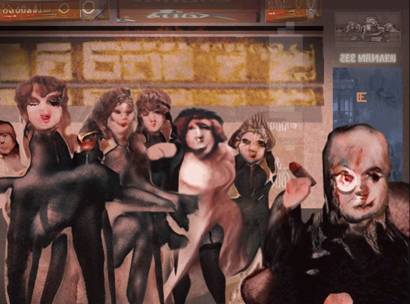 My first project working with AI.
I decided to let artificial intelligence deal with the casting and create all the elements of this piece.
Then, I used my own genuine stupidity to try to understand the story AI was trying to tell me.
It seems like this time AI was pretty libidinous because what first came to my mind was a brothel, a dirty old one from another dimension...
Animated Collage, GIF, 41.8Mo, 838x622pixels
