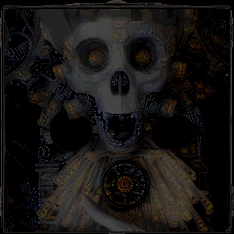 First Didier Ra x Alotta Money Collaboration.
"They are the origin of all things, deities mistresses of fate, of birth and death...
They are known since the dawn of time. The Greeks used ot call them "Moira", the Romans "Parcae",
the celts named them "Norns"...
They are as old as the night, watching over the movement of the celestial spheres."
- Mankind Withering. D.RA
Prude is a macabre goddess here to keep a secret.
No one has ever try to know what it was or never came back alive
to tell the story. 
Yes it's you she's scanning right now.
From a 2015 sculpture from Didier RA to an animated digital image in 2020.
Animated Gif, 42.8MO, 800x800pixels