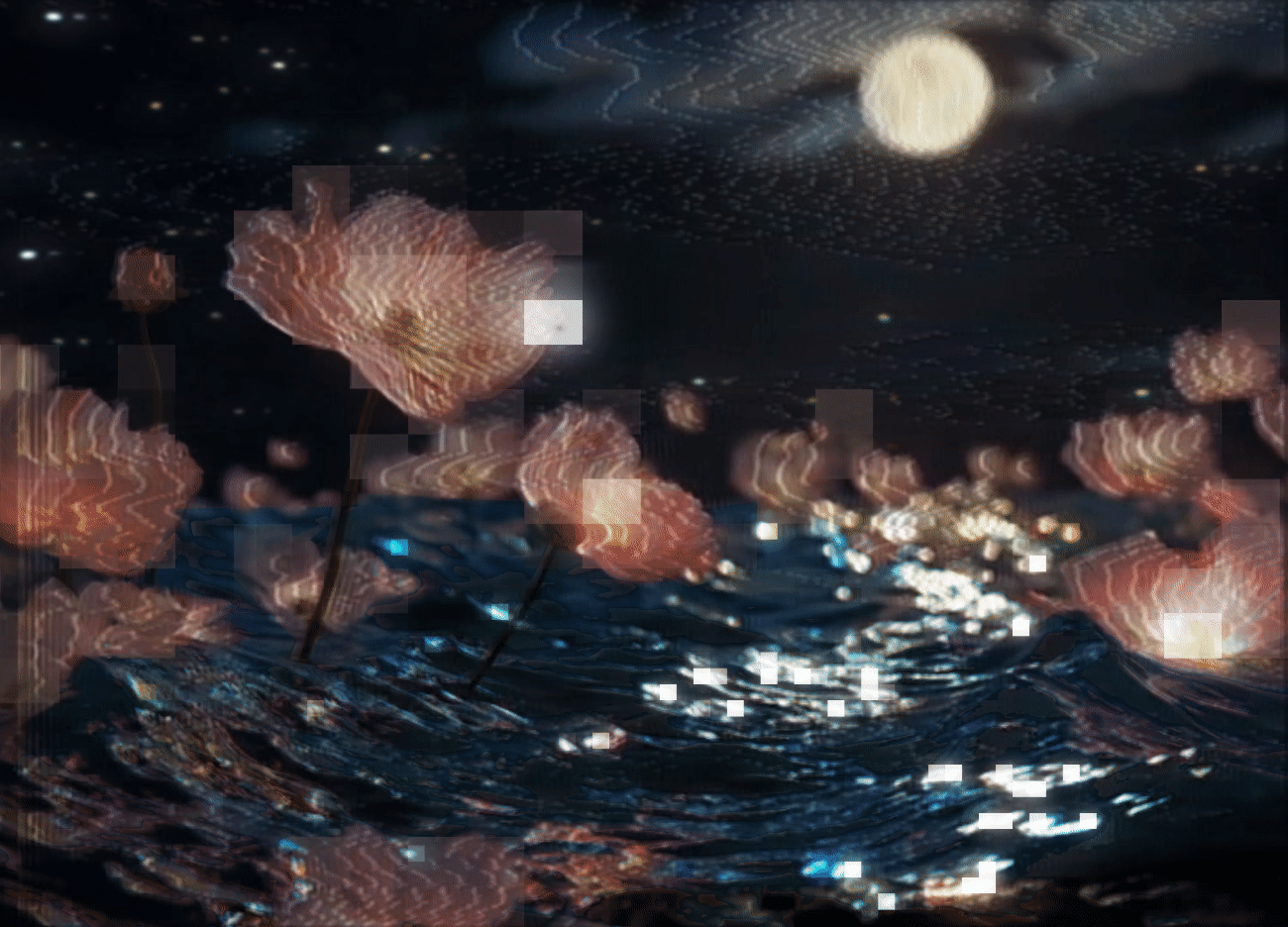 _digital/analog video collage.
_
_original video clip created using a 3 part AI / software workflow. Edited in after effects before going through an analog glitch process. 
_ digital video clip, looped and played back from a digital eurorack module, blended with isolated, glitched VHS found footage. Analog glitching performed with a Syntonie stable,BPMC Fluxus Duo, and syntonie CBV001. Focus enhancements MX-4 video mixer used at end of chain for stabilization. Captured with a Roland VR-5 Capture device. original video converted to gif format. Final Post processing and digital glitch performed in after effects.