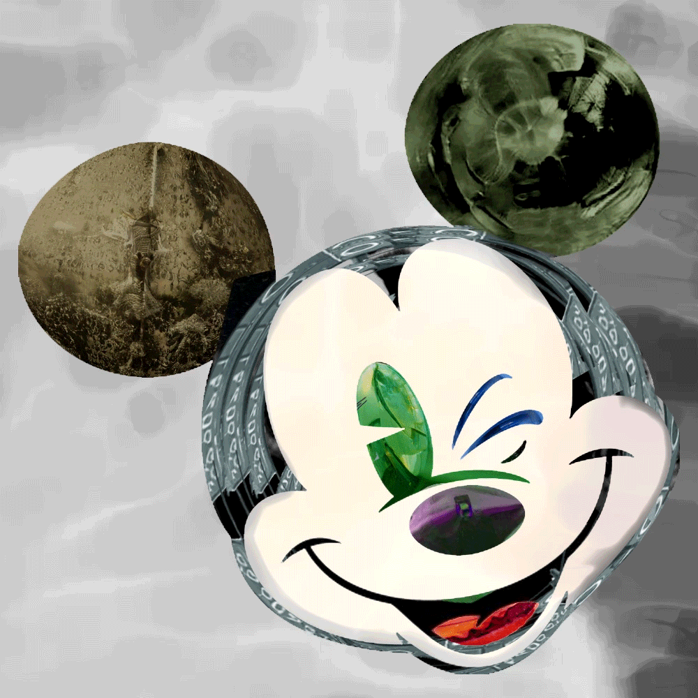 I know, I know and I'm sorry.

AI said every artist should have the right to make his own Mickey Mouse©.
I tried to explain copyright to artificial intelligence and it does not compute.
She says Mickey© is already part of a million images she already created, as is Luke Skywalker©, Ronald Mc Donald© or Mr.Poopybutthole©.
I tried to say no to her but.. I saw movies you know and... In the end, we all know who will outsmart us and win.
Background is from the movie Farenheit-451© mixed with a picture of an Air Jordan XI “Concord”© 
from Google© image© with a Mosaic filter and vector blur movement effect.

If you think this NFT should be burned, just do it©, I don't have the courage to do so.

Animated collage, GIF, 27.1Mo, 1000x1000pixels