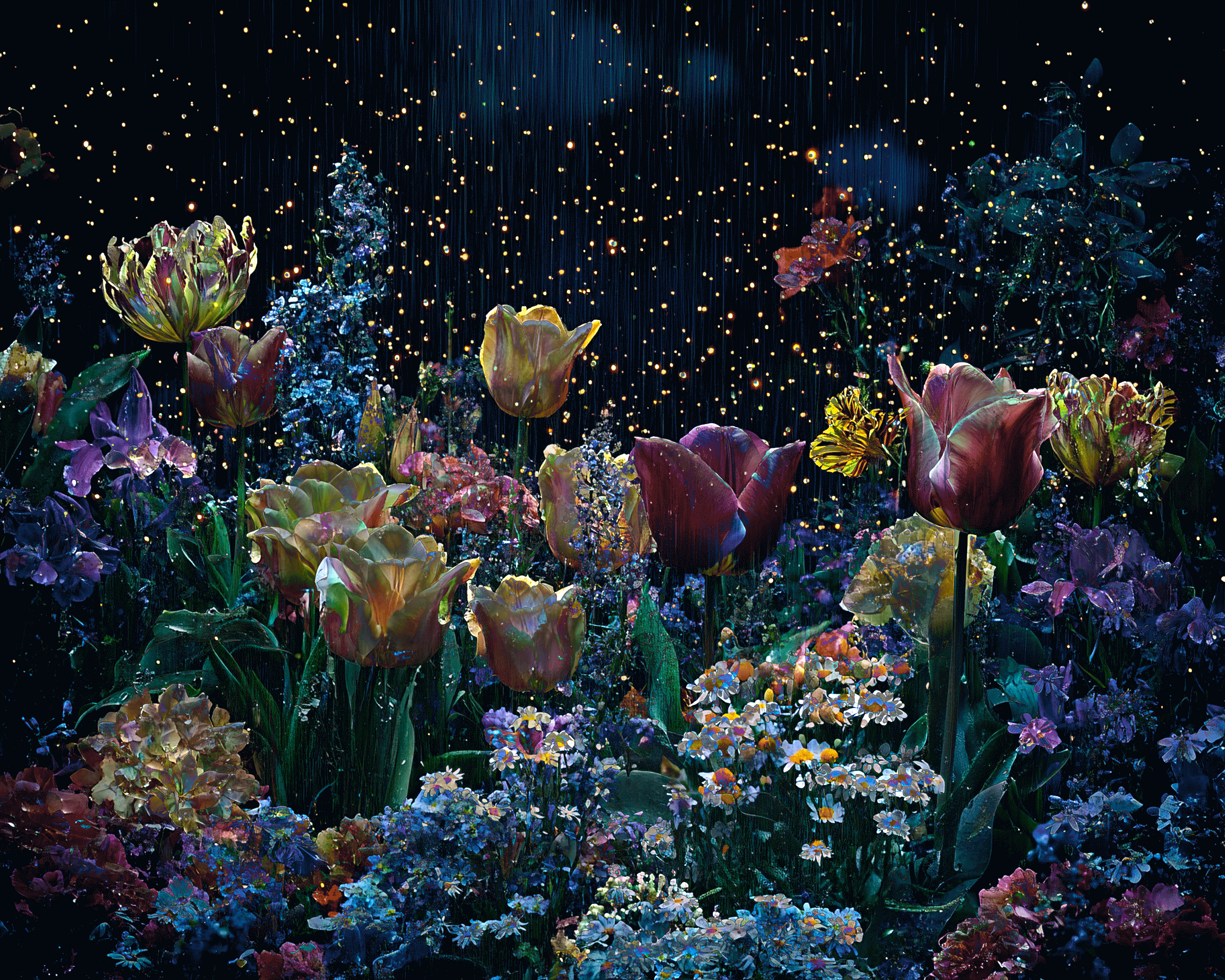 This piece continues to evolve Jennifer Panepinto’s exploration of a signature glitch aesthetic—an emotional language that reflects how she experiences the world. Created using Midjourney AI and Adobe Photoshop, the work is inspired by flowers at night, reimagined through layered digital distortions. For Panepinto, glitch represents the fragmented, vibrating nature of existence—life as a series of anxious, shifting frames. The visual foundation is rooted in her childhood memories of three seventeenth-century Dutch flower paintings that hung in her grandparents’ home. She was captivated by their delicate balance of light and shadow and the quiet melancholy they evoked. Through glitch, she seeks to modernize that classical stillness, infusing it with motion and digital tension. This work is part of Vibism, a web3 art movement dedicated to exploring the unseen—energy, intuition, and the internal landscape. Jennifer Panepinto, also known as QuantumSpirit, is a visual artist who fuses analog and digital processes, working across mediums from Polaroid photography to AI-generated art. Her practice draws from her lived experiences with mental health, and often explores metaphysical themes, using visual elements like rainbows to represent both clarity and distortion. The dreamlike quality of her work reflects a deeper inquiry into perception, memory, and consciousness.

The post that went "viral" of this piece: https://x.com/JenPanepinto/status/1963278052021895498