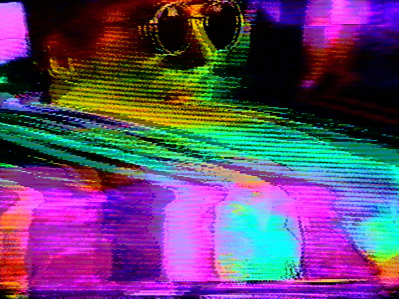 Analog VHS video glitch displayed on CRT, captured with VHS camcorder and analog capture card. 1280x960 animated .GIF 