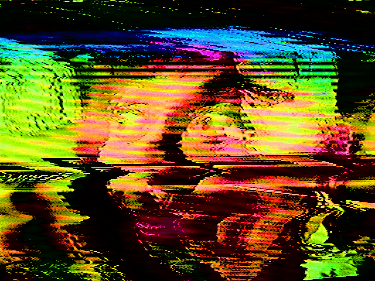 VHS video glitch displayed on CRT screen, captured with VHS camcorder and analog capture card, post processed digitally. 1280x960 animated .GIF