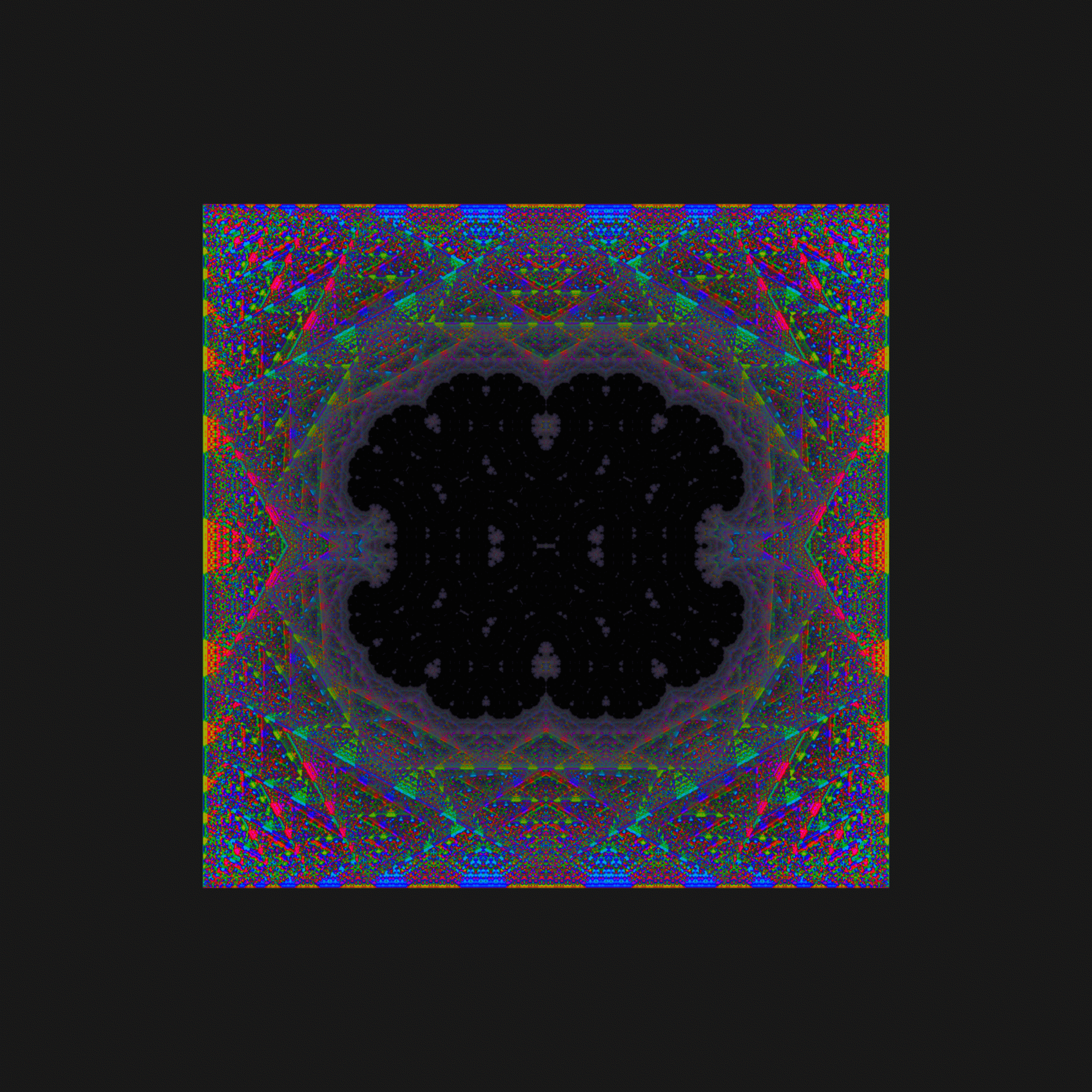 Part of the series The Infidelity Of Color. A series that explores how the speed and positioning of elements can alter our perception of colors and movements.  
Programmed in VuoFlow.  
GIF - 1920×1920px - 5 frames - 8,5Mb