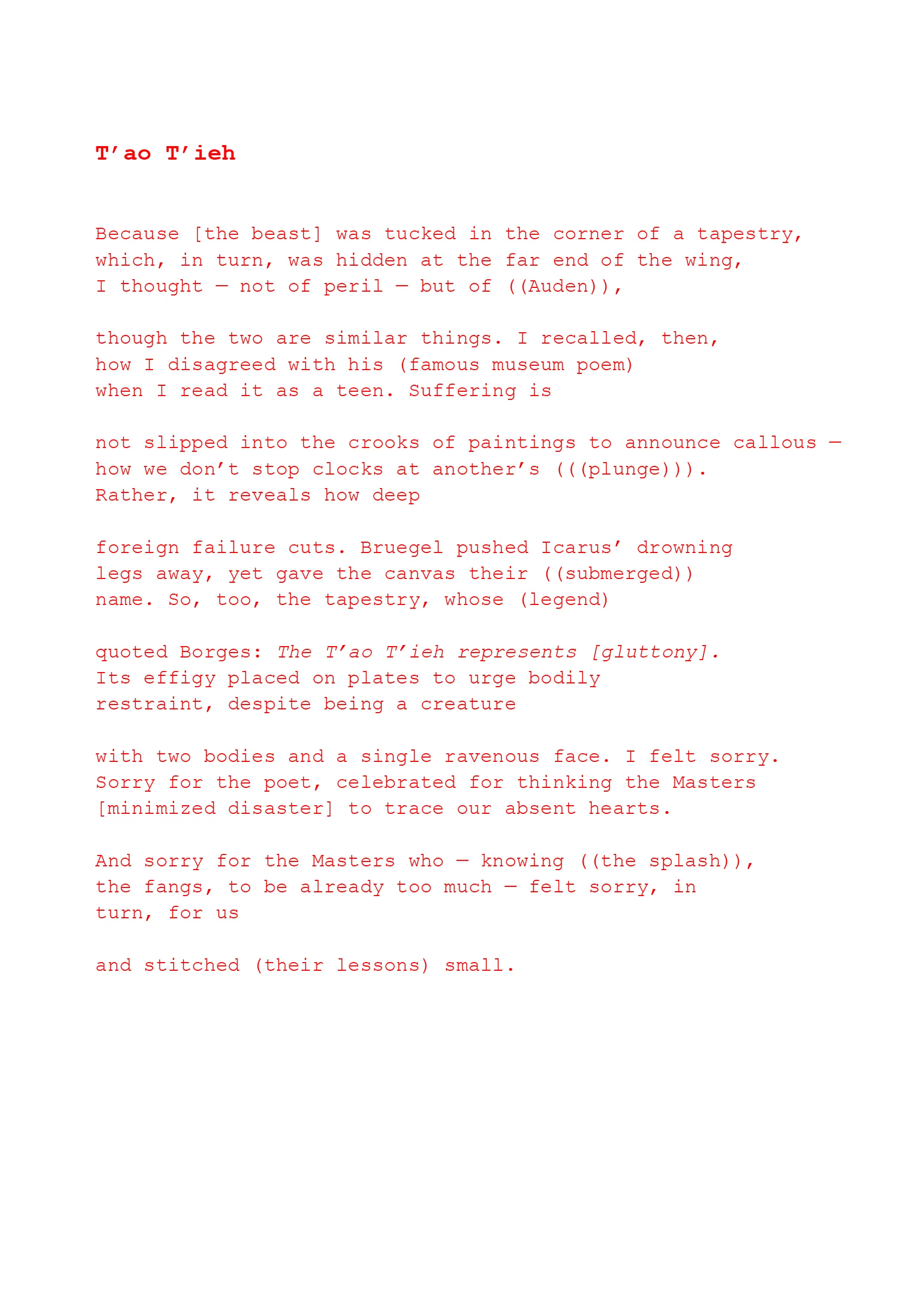 *T’ao T’ieh*: Poem by Ana María Caballero. Available as part of a collector's set. Edition of 1. Courtesy of the poet and OFFICE IMPART.