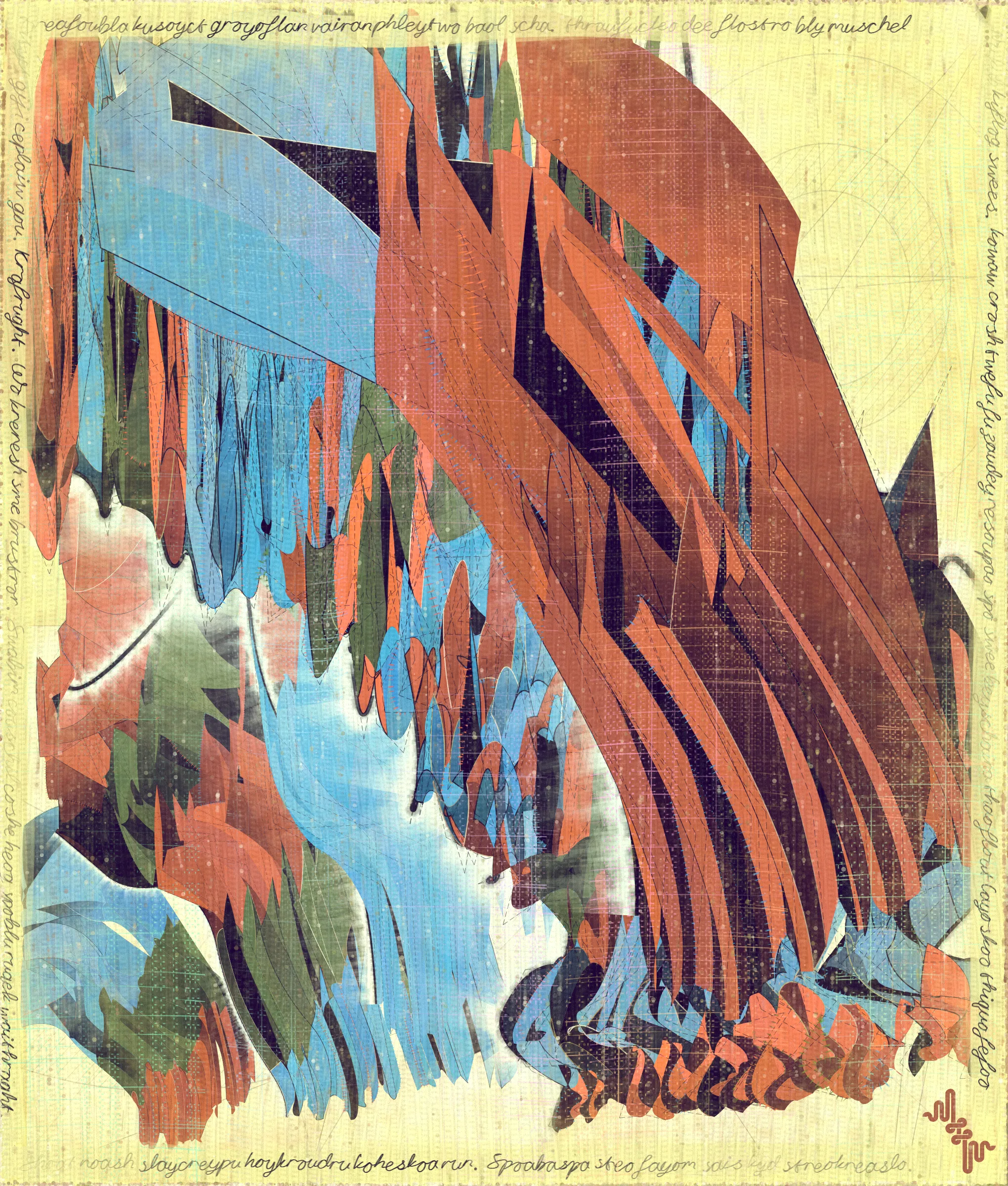 # Algorithmic Expressionism and the Landscape of Madness #
# . #
## Landscape Inversion ##
This project began with a whimsical idea: to invert the convention of landscape painting on canvas—one of the most ubiquitous motifs in art history. Instead of painting a scene or vista onto the canvas, I imagined an algorithmic domain shaped by the flowing material properties of the canvas itself. 
# . #
## Mark Making and the Digital Surface ##
Bold gestural markings within this algorithm also evolved into a way of defining scale and movement in the landscape. They serve as a bridge between the illusion of receding depth and the true flatness of the digital surface. For centuries, bold brushstrokes—evidence of the painterly act—have created intentional tension between illusionism and the physical reality of the canvas. The gestural marks in this series, although complex and layered, are still clearly derived from rudimentary vector-based primitives. Preserving the evidence of a digitally native process is my reinterpretation of this same artifact found in representational painting.
# . #
## Gesture and Abstraction ##
Algorithmic mark making reminiscent of human gesture is not really abstract. They are more representational of artifacts created by the human skeleton in the creative act. Through this association gesture seems to have a direct expressive path to our deep human emotions. When gestures become incoherent and turbulent, something in us feels this as a kind of violence. Although Amplitudes of Canvas started life as gently flowing landscape-esk forms, the use of gesture became stronger and the spectrum of movement and expressive power of the work ramped up considerably. The addition of the floor plane reminded me of Victorian hospital rooms. In some of these works emerged the traces of an asylum, a container for the more extreme gestural madness appearing at the out edges of the algorithm's expressive space.
# . #
## The Infinite Sketchbook of a Mad Person ##
Outputs are like sketches in the sense they are only glimpses into the totality of the algorithm. They are never fully crystalized. They are like the outflow of a mad person because the insane often get caught in loops, obsessing over the same patterns. Through their interaction with the world, the patterns get expressed in varied ways, each time new, but recognizable as belonging to the same behavior. The mad person compared to the average person thus has a limited range of functionality and adaptability. The algo can only explore a tiny space of possibilities compared to say the space of all art. It is still an infinite space, but not all infinities are equal.
# . #
## Expressionism and Madness ##
It seems likely that expressionism has been linked to madness in the past, both academically and by the casual observer. De Kooning’s Woman paintings have a ferocious presence and are wonderfully disturbing. Alcoholic, bad tempered Pollock expresses a destabilizing frenetic power. Rothko, who was the counter type in the movement painted sacred meditative works, but killed himself. Rothko was on record as saying he wanted to paint the deep human emotions. This has always been my hope. I feel I consistently fail, but make tiny steps towards that goal. It is not at all obvious how to progress when working in the domain of abstract art. I do feel however, that when literal representation in Art is set aside there is a more direct path to the human heart for those artists who achieve it.
# . #
## Text as Texture ##
The cursive writing in these works are entirely algorithmic. There is no meaning, other than the meta meaning of something that looks like Pseudo notation. In the course of building the project I tried numerous ways to introduce the texture of writing into the work without finding a way that satisfied me. Text adds a textural depth to the work that’s hard to create in any other way. The writing also looks like the scribing of a mad person which seemed to tie in nicely with the emerging feeling of madness in some of the outputs. I call these bands of cursive texture - Notes from the Asylum.
# . #
## Algorithmic Process vs Skeuomorphism ##
Creating surfaces that look worn and discolored might be seen as skeuomorphic, however I feel there is an honesty to this type of treatment because objects in real life are also typically aged in an algorithmic way. Usually through a repetition of partially constrained movements and patterns of specific interactions. The intrinsic visual properties we find comforting and fascinating in antique surfaces can be created in generative art in a very direct and authentic way. When I remove these layers of textural distress the underlying work is often somewhat unapproachable and cold. I feel the compositional flow is also softened and unified by the addition of algorithmic distress. Transitions are easier to visually digest and the overall visual variety and interest of the surface is increased. Perhaps what’s more important is there is a sense in which the art has settled into the physical world and has had interactions with it. Of course this is a lie but every story we tell in art is a lie. When creating the distress marks I am careful to leave the simple circle and line primitive building blocks at a scale that makes it easy to see on close examination how the art is constructed. This reveals the truth about the lie and creates visual tension between the illusionistic and abstracted mark making.
# . #
## Recursive Curation ##
Amplitudes of Canvas uses this new type of structure that enables me to evolve the algorithm over a long period of time without losing outstanding outputs from the previous versions. It's a little like the fx(hash) Open Form model, but only I am in control of what gets bred. All the breeding also happens prior to release within my studio. Every part of the algorithmic journey is contained in the single algorithm so I can put it fully on-chain and make it work within the very solid, but quite constrained Art Blocks infrastructure. Recursion refers to the fact I can use social WIP sharing to help steer new versions in the algorithm's evolution. If and when I share something that both captures my audience's attention and excites me I can capture the visual DNA of that output and use it as the basis to breed new children without losing previous outputs and version possibilities.
