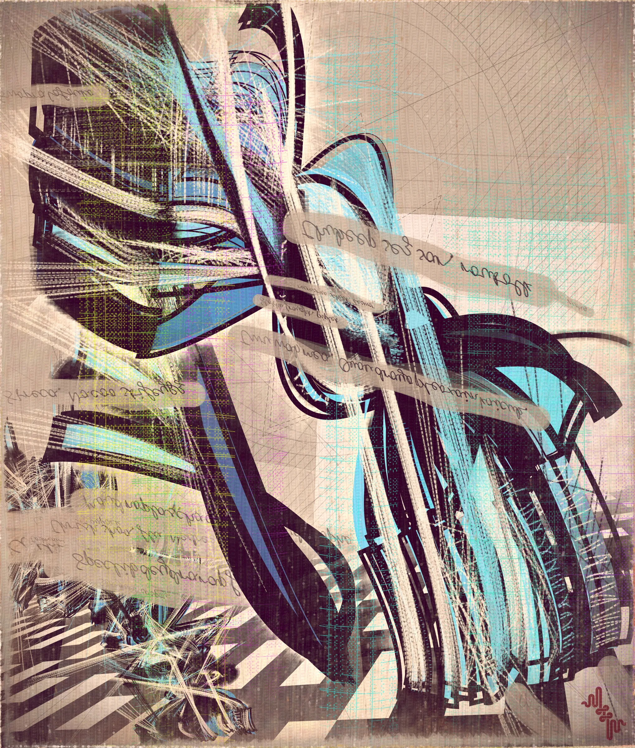 # Algorithmic Expressionism and the Landscape of Madness #
# . #
## Landscape Inversion ##
This project began with a whimsical idea: to invert the convention of landscape painting on canvas—one of the most ubiquitous motifs in art history. Instead of painting a scene or vista onto the canvas, I imagined an algorithmic domain shaped by the flowing material properties of the canvas itself. 
# . #
## Mark Making and the Digital Surface ##
Bold gestural markings within this algorithm also evolved into a way of defining scale and movement in the landscape. They serve as a bridge between the illusion of receding depth and the true flatness of the digital surface. For centuries, bold brushstrokes—evidence of the painterly act—have created intentional tension between illusionism and the physical reality of the canvas. The gestural marks in this series, although complex and layered, are still clearly derived from rudimentary vector-based primitives. Preserving the evidence of a digitally native process is my reinterpretation of this same artifact found in representational painting.
# . #
## Gesture and Abstraction ##
Algorithmic mark making reminiscent of human gesture is not really abstract. They are more representational of artifacts created by the human skeleton in the creative act. Through this association gesture seems to have a direct expressive path to our deep human emotions. When gestures become incoherent and turbulent, something in us feels this as a kind of violence. Although Amplitudes of Canvas started life as gently flowing landscape-esk forms, the use of gesture became stronger and the spectrum of movement and expressive power of the work ramped up considerably. The addition of the floor plane reminded me of Victorian hospital rooms. In some of these works emerged the traces of an asylum, a container for the more extreme gestural madness appearing at the out edges of the algorithm's expressive space.
# . #
## The Infinite Sketchbook of a Mad Person ##
Outputs are like sketches in the sense they are only glimpses into the totality of the algorithm. They are never fully crystalized. They are like the outflow of a mad person because the insane often get caught in loops, obsessing over the same patterns. Through their interaction with the world, the patterns get expressed in varied ways, each time new, but recognizable as belonging to the same behavior. The mad person compared to the average person thus has a limited range of functionality and adaptability. The algo can only explore a tiny space of possibilities compared to say the space of all art. It is still an infinite space, but not all infinities are equal.
# . #
## Expressionism and Madness ##
It seems likely that expressionism has been linked to madness in the past, both academically and by the casual observer. De Kooning’s Woman paintings have a ferocious presence and are wonderfully disturbing. Alcoholic, bad tempered Pollock expresses a destabilizing frenetic power. Rothko, who was the counter type in the movement painted sacred meditative works, but killed himself. Rothko was on record as saying he wanted to paint the deep human emotions. This has always been my hope. I feel I consistently fail, but make tiny steps towards that goal. It is not at all obvious how to progress when working in the domain of abstract art. I do feel however, that when literal representation in Art is set aside there is a more direct path to the human heart for those artists who achieve it.
# . #
## Text as Texture ##
The cursive writing in these works are entirely algorithmic. There is no meaning, other than the meta meaning of something that looks like Pseudo notation. In the course of building the project I tried numerous ways to introduce the texture of writing into the work without finding a way that satisfied me. Text adds a textural depth to the work that’s hard to create in any other way. The writing also looks like the scribing of a mad person which seemed to tie in nicely with the emerging feeling of madness in some of the outputs. I call these bands of cursive texture - Notes from the Asylum.
# . #
## Algorithmic Process vs Skeuomorphism ##
Creating surfaces that look worn and discolored might be seen as skeuomorphic, however I feel there is an honesty to this type of treatment because objects in real life are also typically aged in an algorithmic way. Usually through a repetition of partially constrained movements and patterns of specific interactions. The intrinsic visual properties we find comforting and fascinating in antique surfaces can be created in generative art in a very direct and authentic way. When I remove these layers of textural distress the underlying work is often somewhat unapproachable and cold. I feel the compositional flow is also softened and unified by the addition of algorithmic distress. Transitions are easier to visually digest and the overall visual variety and interest of the surface is increased. Perhaps what’s more important is there is a sense in which the art has settled into the physical world and has had interactions with it. Of course this is a lie but every story we tell in art is a lie. When creating the distress marks I am careful to leave the simple circle and line primitive building blocks at a scale that makes it easy to see on close examination how the art is constructed. This reveals the truth about the lie and creates visual tension between the illusionistic and abstracted mark making.
# . #
## Recursive Curation ##
Amplitudes of Canvas uses this new type of structure that enables me to evolve the algorithm over a long period of time without losing outstanding outputs from the previous versions. It's a little like the fx(hash) Open Form model, but only I am in control of what gets bred. All the breeding also happens prior to release within my studio. Every part of the algorithmic journey is contained in the single algorithm so I can put it fully on-chain and make it work within the very solid, but quite constrained Art Blocks infrastructure. Recursion refers to the fact I can use social WIP sharing to help steer new versions in the algorithm's evolution. If and when I share something that both captures my audience's attention and excites me I can capture the visual DNA of that output and use it as the basis to breed new children without losing previous outputs and version possibilities.
