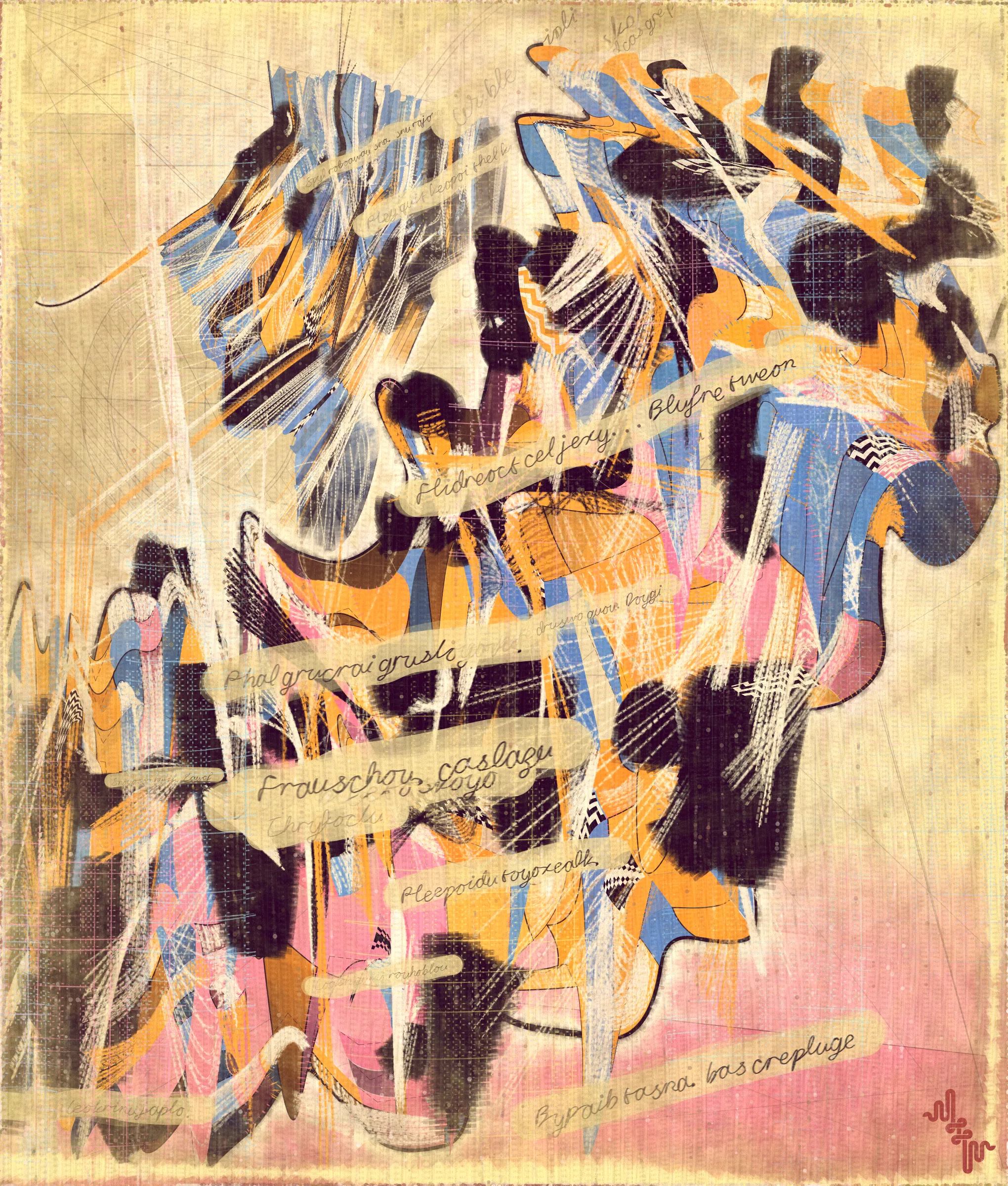 # Algorithmic Expressionism and the Landscape of Madness #
# . #
## Landscape Inversion ##
This project began with a whimsical idea: to invert the convention of landscape painting on canvas—one of the most ubiquitous motifs in art history. Instead of painting a scene or vista onto the canvas, I imagined an algorithmic domain shaped by the flowing material properties of the canvas itself. 
# . #
## Mark Making and the Digital Surface ##
Bold gestural markings within this algorithm also evolved into a way of defining scale and movement in the landscape. They serve as a bridge between the illusion of receding depth and the true flatness of the digital surface. For centuries, bold brushstrokes—evidence of the painterly act—have created intentional tension between illusionism and the physical reality of the canvas. The gestural marks in this series, although complex and layered, are still clearly derived from rudimentary vector-based primitives. Preserving the evidence of a digitally native process is my reinterpretation of this same artifact found in representational painting.
# . #
## Gesture and Abstraction ##
Algorithmic mark making reminiscent of human gesture is not really abstract. They are more representational of artifacts created by the human skeleton in the creative act. Through this association gesture seems to have a direct expressive path to our deep human emotions. When gestures become incoherent and turbulent, something in us feels this as a kind of violence. Although Amplitudes of Canvas started life as gently flowing landscape-esk forms, the use of gesture became stronger and the spectrum of movement and expressive power of the work ramped up considerably. The addition of the floor plane reminded me of Victorian hospital rooms. In some of these works emerged the traces of an asylum, a container for the more extreme gestural madness appearing at the out edges of the algorithm's expressive space.
# . #
## The Infinite Sketchbook of a Mad Person ##
Outputs are like sketches in the sense they are only glimpses into the totality of the algorithm. They are never fully crystalized. They are like the outflow of a mad person because the insane often get caught in loops, obsessing over the same patterns. Through their interaction with the world, the patterns get expressed in varied ways, each time new, but recognizable as belonging to the same behavior. The mad person compared to the average person thus has a limited range of functionality and adaptability. The algo can only explore a tiny space of possibilities compared to say the space of all art. It is still an infinite space, but not all infinities are equal.
# . #
## Expressionism and Madness ##
It seems likely that expressionism has been linked to madness in the past, both academically and by the casual observer. De Kooning’s Woman paintings have a ferocious presence and are wonderfully disturbing. Alcoholic, bad tempered Pollock expresses a destabilizing frenetic power. Rothko, who was the counter type in the movement painted sacred meditative works, but killed himself. Rothko was on record as saying he wanted to paint the deep human emotions. This has always been my hope. I feel I consistently fail, but make tiny steps towards that goal. It is not at all obvious how to progress when working in the domain of abstract art. I do feel however, that when literal representation in Art is set aside there is a more direct path to the human heart for those artists who achieve it.
# . #
## Text as Texture ##
The cursive writing in these works are entirely algorithmic. There is no meaning, other than the meta meaning of something that looks like Pseudo notation. In the course of building the project I tried numerous ways to introduce the texture of writing into the work without finding a way that satisfied me. Text adds a textural depth to the work that’s hard to create in any other way. The writing also looks like the scribing of a mad person which seemed to tie in nicely with the emerging feeling of madness in some of the outputs. I call these bands of cursive texture - Notes from the Asylum.
# . #
## Algorithmic Process vs Skeuomorphism ##
Creating surfaces that look worn and discolored might be seen as skeuomorphic, however I feel there is an honesty to this type of treatment because objects in real life are also typically aged in an algorithmic way. Usually through a repetition of partially constrained movements and patterns of specific interactions. The intrinsic visual properties we find comforting and fascinating in antique surfaces can be created in generative art in a very direct and authentic way. When I remove these layers of textural distress the underlying work is often somewhat unapproachable and cold. I feel the compositional flow is also softened and unified by the addition of algorithmic distress. Transitions are easier to visually digest and the overall visual variety and interest of the surface is increased. Perhaps what’s more important is there is a sense in which the art has settled into the physical world and has had interactions with it. Of course this is a lie but every story we tell in art is a lie. When creating the distress marks I am careful to leave the simple circle and line primitive building blocks at a scale that makes it easy to see on close examination how the art is constructed. This reveals the truth about the lie and creates visual tension between the illusionistic and abstracted mark making.
# . #
## Recursive Curation ##
Amplitudes of Canvas uses this new type of structure that enables me to evolve the algorithm over a long period of time without losing outstanding outputs from the previous versions. It's a little like the fx(hash) Open Form model, but only I am in control of what gets bred. All the breeding also happens prior to release within my studio. Every part of the algorithmic journey is contained in the single algorithm so I can put it fully on-chain and make it work within the very solid, but quite constrained Art Blocks infrastructure. Recursion refers to the fact I can use social WIP sharing to help steer new versions in the algorithm's evolution. If and when I share something that both captures my audience's attention and excites me I can capture the visual DNA of that output and use it as the basis to breed new children without losing previous outputs and version possibilities.

