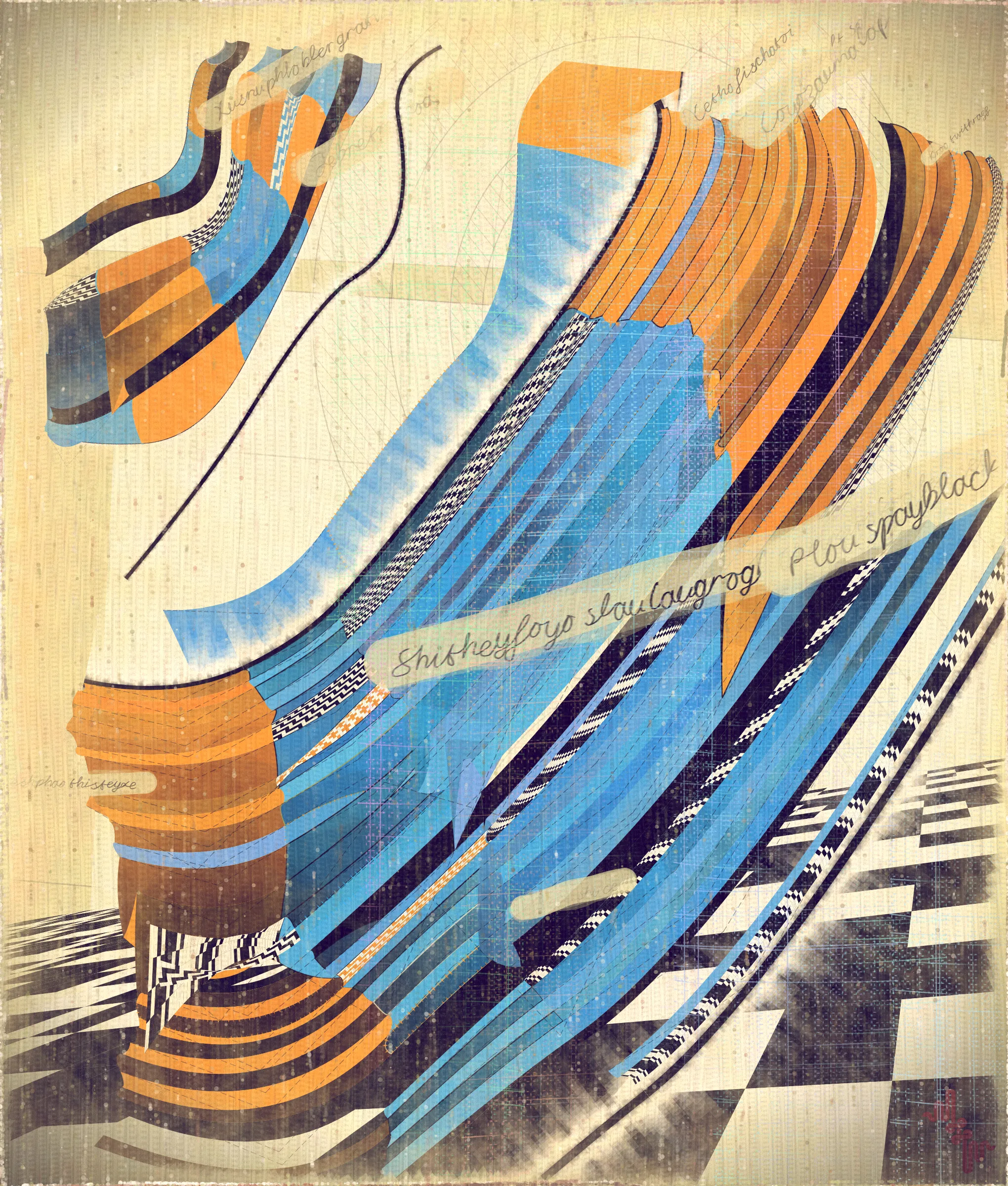 # Algorithmic Expressionism and the Landscape of Madness #
# . #
## Landscape Inversion ##
This project began with a whimsical idea: to invert the convention of landscape painting on canvas—one of the most ubiquitous motifs in art history. Instead of painting a scene or vista onto the canvas, I imagined an algorithmic domain shaped by the flowing material properties of the canvas itself. 
# . #
## Mark Making and the Digital Surface ##
Bold gestural markings within this algorithm also evolved into a way of defining scale and movement in the landscape. They serve as a bridge between the illusion of receding depth and the true flatness of the digital surface. For centuries, bold brushstrokes—evidence of the painterly act—have created intentional tension between illusionism and the physical reality of the canvas. The gestural marks in this series, although complex and layered, are still clearly derived from rudimentary vector-based primitives. Preserving the evidence of a digitally native process is my reinterpretation of this same artifact found in representational painting.
# . #
## Gesture and Abstraction ##
Algorithmic mark making reminiscent of human gesture is not really abstract. They are more representational of artifacts created by the human skeleton in the creative act. Through this association gesture seems to have a direct expressive path to our deep human emotions. When gestures become incoherent and turbulent, something in us feels this as a kind of violence. Although Amplitudes of Canvas started life as gently flowing landscape-esk forms, the use of gesture became stronger and the spectrum of movement and expressive power of the work ramped up considerably. The addition of the floor plane reminded me of Victorian hospital rooms. In some of these works emerged the traces of an asylum, a container for the more extreme gestural madness appearing at the out edges of the algorithm's expressive space.
# . #
## The Infinite Sketchbook of a Mad Person ##
Outputs are like sketches in the sense they are only glimpses into the totality of the algorithm. They are never fully crystalized. They are like the outflow of a mad person because the insane often get caught in loops, obsessing over the same patterns. Through their interaction with the world, the patterns get expressed in varied ways, each time new, but recognizable as belonging to the same behavior. The mad person compared to the average person thus has a limited range of functionality and adaptability. The algo can only explore a tiny space of possibilities compared to say the space of all art. It is still an infinite space, but not all infinities are equal.
# . #
## Expressionism and Madness ##
It seems likely that expressionism has been linked to madness in the past, both academically and by the casual observer. De Kooning’s Woman paintings have a ferocious presence and are wonderfully disturbing. Alcoholic, bad tempered Pollock expresses a destabilizing frenetic power. Rothko, who was the counter type in the movement painted sacred meditative works, but killed himself. Rothko was on record as saying he wanted to paint the deep human emotions. This has always been my hope. I feel I consistently fail, but make tiny steps towards that goal. It is not at all obvious how to progress when working in the domain of abstract art. I do feel however, that when literal representation in Art is set aside there is a more direct path to the human heart for those artists who achieve it.
# . #
## Text as Texture ##
The cursive writing in these works are entirely algorithmic. There is no meaning, other than the meta meaning of something that looks like Pseudo notation. In the course of building the project I tried numerous ways to introduce the texture of writing into the work without finding a way that satisfied me. Text adds a textural depth to the work that’s hard to create in any other way. The writing also looks like the scribing of a mad person which seemed to tie in nicely with the emerging feeling of madness in some of the outputs. I call these bands of cursive texture - Notes from the Asylum.
# . #
## Algorithmic Process vs Skeuomorphism ##
Creating surfaces that look worn and discolored might be seen as skeuomorphic, however I feel there is an honesty to this type of treatment because objects in real life are also typically aged in an algorithmic way. Usually through a repetition of partially constrained movements and patterns of specific interactions. The intrinsic visual properties we find comforting and fascinating in antique surfaces can be created in generative art in a very direct and authentic way. When I remove these layers of textural distress the underlying work is often somewhat unapproachable and cold. I feel the compositional flow is also softened and unified by the addition of algorithmic distress. Transitions are easier to visually digest and the overall visual variety and interest of the surface is increased. Perhaps what’s more important is there is a sense in which the art has settled into the physical world and has had interactions with it. Of course this is a lie but every story we tell in art is a lie. When creating the distress marks I am careful to leave the simple circle and line primitive building blocks at a scale that makes it easy to see on close examination how the art is constructed. This reveals the truth about the lie and creates visual tension between the illusionistic and abstracted mark making.
# . #
## Recursive Curation ##
Amplitudes of Canvas uses this new type of structure that enables me to evolve the algorithm over a long period of time without losing outstanding outputs from the previous versions. It's a little like the fx(hash) Open Form model, but only I am in control of what gets bred. All the breeding also happens prior to release within my studio. Every part of the algorithmic journey is contained in the single algorithm so I can put it fully on-chain and make it work within the very solid, but quite constrained Art Blocks infrastructure. Recursion refers to the fact I can use social WIP sharing to help steer new versions in the algorithm's evolution. If and when I share something that both captures my audience's attention and excites me I can capture the visual DNA of that output and use it as the basis to breed new children without losing previous outputs and version possibilities.
