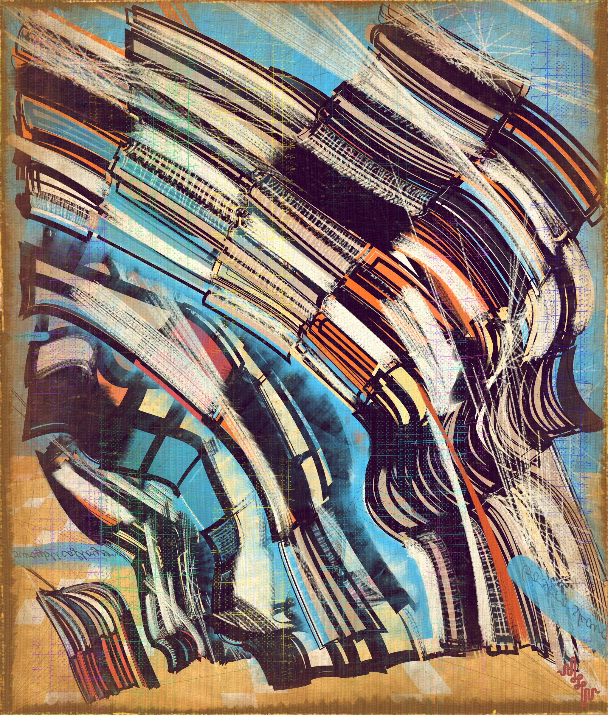 # Algorithmic Expressionism and the Landscape of Madness #
# . #
## Landscape Inversion ##
This project began with a whimsical idea: to invert the convention of landscape painting on canvas—one of the most ubiquitous motifs in art history. Instead of painting a scene or vista onto the canvas, I imagined an algorithmic domain shaped by the flowing material properties of the canvas itself. 
# . #
## Mark Making and the Digital Surface ##
Bold gestural markings within this algorithm also evolved into a way of defining scale and movement in the landscape. They serve as a bridge between the illusion of receding depth and the true flatness of the digital surface. For centuries, bold brushstrokes—evidence of the painterly act—have created intentional tension between illusionism and the physical reality of the canvas. The gestural marks in this series, although complex and layered, are still clearly derived from rudimentary vector-based primitives. Preserving the evidence of a digitally native process is my reinterpretation of this same artifact found in representational painting.
# . #
## Gesture and Abstraction ##
Algorithmic mark making reminiscent of human gesture is not really abstract. They are more representational of artifacts created by the human skeleton in the creative act. Through this association gesture seems to have a direct expressive path to our deep human emotions. When gestures become incoherent and turbulent, something in us feels this as a kind of violence. Although Amplitudes of Canvas started life as gently flowing landscape-esk forms, the use of gesture became stronger and the spectrum of movement and expressive power of the work ramped up considerably. The addition of the floor plane reminded me of Victorian hospital rooms. In some of these works emerged the traces of an asylum, a container for the more extreme gestural madness appearing at the out edges of the algorithm's expressive space.
# . #
## The Infinite Sketchbook of a Mad Person ##
Outputs are like sketches in the sense they are only glimpses into the totality of the algorithm. They are never fully crystalized. They are like the outflow of a mad person because the insane often get caught in loops, obsessing over the same patterns. Through their interaction with the world, the patterns get expressed in varied ways, each time new, but recognizable as belonging to the same behavior. The mad person compared to the average person thus has a limited range of functionality and adaptability. The algo can only explore a tiny space of possibilities compared to say the space of all art. It is still an infinite space, but not all infinities are equal.
# . #
## Expressionism and Madness ##
It seems likely that expressionism has been linked to madness in the past, both academically and by the casual observer. De Kooning’s Woman paintings have a ferocious presence and are wonderfully disturbing. Alcoholic, bad tempered Pollock expresses a destabilizing frenetic power. Rothko, who was the counter type in the movement painted sacred meditative works, but killed himself. Rothko was on record as saying he wanted to paint the deep human emotions. This has always been my hope. I feel I consistently fail, but make tiny steps towards that goal. It is not at all obvious how to progress when working in the domain of abstract art. I do feel however, that when literal representation in Art is set aside there is a more direct path to the human heart for those artists who achieve it.
# . #
## Text as Texture ##
The cursive writing in these works are entirely algorithmic. There is no meaning, other than the meta meaning of something that looks like Pseudo notation. In the course of building the project I tried numerous ways to introduce the texture of writing into the work without finding a way that satisfied me. Text adds a textural depth to the work that’s hard to create in any other way. The writing also looks like the scribing of a mad person which seemed to tie in nicely with the emerging feeling of madness in some of the outputs. I call these bands of cursive texture - Notes from the Asylum.
# . #
## Algorithmic Process vs Skeuomorphism ##
Creating surfaces that look worn and discolored might be seen as skeuomorphic, however I feel there is an honesty to this type of treatment because objects in real life are also typically aged in an algorithmic way. Usually through a repetition of partially constrained movements and patterns of specific interactions. The intrinsic visual properties we find comforting and fascinating in antique surfaces can be created in generative art in a very direct and authentic way. When I remove these layers of textural distress the underlying work is often somewhat unapproachable and cold. I feel the compositional flow is also softened and unified by the addition of algorithmic distress. Transitions are easier to visually digest and the overall visual variety and interest of the surface is increased. Perhaps what’s more important is there is a sense in which the art has settled into the physical world and has had interactions with it. Of course this is a lie but every story we tell in art is a lie. When creating the distress marks I am careful to leave the simple circle and line primitive building blocks at a scale that makes it easy to see on close examination how the art is constructed. This reveals the truth about the lie and creates visual tension between the illusionistic and abstracted mark making.
# . #
## Recursive Curation ##
Amplitudes of Canvas uses this new type of structure that enables me to evolve the algorithm over a long period of time without losing outstanding outputs from the previous versions. It's a little like the fx(hash) Open Form model, but only I am in control of what gets bred. All the breeding also happens prior to release within my studio. Every part of the algorithmic journey is contained in the single algorithm so I can put it fully on-chain and make it work within the very solid, but quite constrained Art Blocks infrastructure. Recursion refers to the fact I can use social WIP sharing to help steer new versions in the algorithm's evolution. If and when I share something that both captures my audience's attention and excites me I can capture the visual DNA of that output and use it as the basis to breed new children without losing previous outputs and version possibilities.
