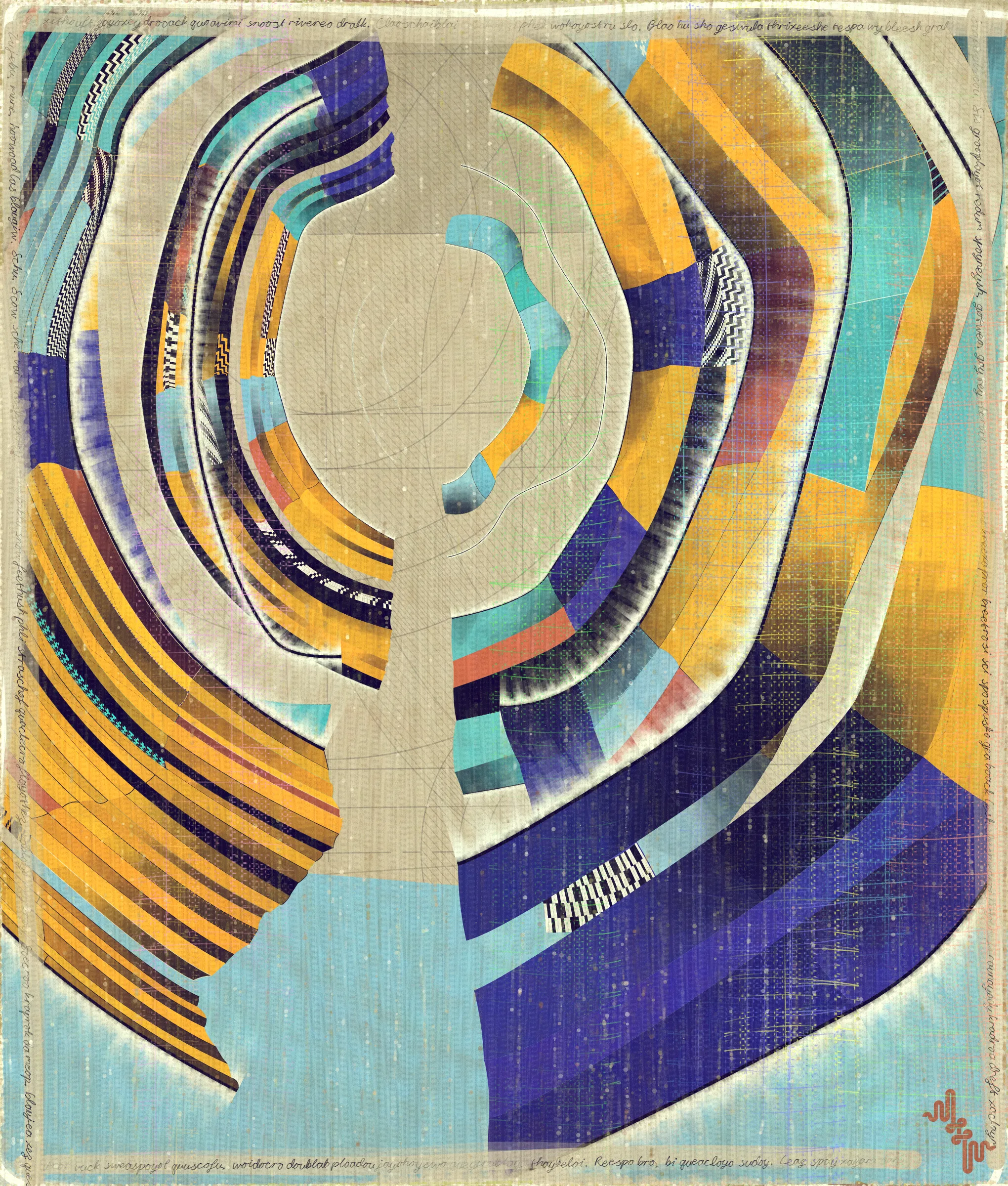 # Algorithmic Expressionism and the Landscape of Madness #
# . #
## Landscape Inversion ##
This project began with a whimsical idea: to invert the convention of landscape painting on canvas—one of the most ubiquitous motifs in art history. Instead of painting a scene or vista onto the canvas, I imagined an algorithmic domain shaped by the flowing material properties of the canvas itself. 
# . #
## Mark Making and the Digital Surface ##
Bold gestural markings within this algorithm also evolved into a way of defining scale and movement in the landscape. They serve as a bridge between the illusion of receding depth and the true flatness of the digital surface. For centuries, bold brushstrokes—evidence of the painterly act—have created intentional tension between illusionism and the physical reality of the canvas. The gestural marks in this series, although complex and layered, are still clearly derived from rudimentary vector-based primitives. Preserving the evidence of a digitally native process is my reinterpretation of this same artifact found in representational painting.
# . #
## Gesture and Abstraction ##
Algorithmic mark making reminiscent of human gesture is not really abstract. They are more representational of artifacts created by the human skeleton in the creative act. Through this association gesture seems to have a direct expressive path to our deep human emotions. When gestures become incoherent and turbulent, something in us feels this as a kind of violence. Although Amplitudes of Canvas started life as gently flowing landscape-esk forms, the use of gesture became stronger and the spectrum of movement and expressive power of the work ramped up considerably. The addition of the floor plane reminded me of Victorian hospital rooms. In some of these works emerged the traces of an asylum, a container for the more extreme gestural madness appearing at the out edges of the algorithm's expressive space.
# . #
## The Infinite Sketchbook of a Mad Person ##
Outputs are like sketches in the sense they are only glimpses into the totality of the algorithm. They are never fully crystalized. They are like the outflow of a mad person because the insane often get caught in loops, obsessing over the same patterns. Through their interaction with the world, the patterns get expressed in varied ways, each time new, but recognizable as belonging to the same behavior. The mad person compared to the average person thus has a limited range of functionality and adaptability. The algo can only explore a tiny space of possibilities compared to say the space of all art. It is still an infinite space, but not all infinities are equal.
# . #
## Expressionism and Madness ##
It seems likely that expressionism has been linked to madness in the past, both academically and by the casual observer. De Kooning’s Woman paintings have a ferocious presence and are wonderfully disturbing. Alcoholic, bad tempered Pollock expresses a destabilizing frenetic power. Rothko, who was the counter type in the movement painted sacred meditative works, but killed himself. Rothko was on record as saying he wanted to paint the deep human emotions. This has always been my hope. I feel I consistently fail, but make tiny steps towards that goal. It is not at all obvious how to progress when working in the domain of abstract art. I do feel however, that when literal representation in Art is set aside there is a more direct path to the human heart for those artists who achieve it.
# . #
## Text as Texture ##
The cursive writing in these works are entirely algorithmic. There is no meaning, other than the meta meaning of something that looks like Pseudo notation. In the course of building the project I tried numerous ways to introduce the texture of writing into the work without finding a way that satisfied me. Text adds a textural depth to the work that’s hard to create in any other way. The writing also looks like the scribing of a mad person which seemed to tie in nicely with the emerging feeling of madness in some of the outputs. I call these bands of cursive texture - Notes from the Asylum.
# . #
## Algorithmic Process vs Skeuomorphism ##
Creating surfaces that look worn and discolored might be seen as skeuomorphic, however I feel there is an honesty to this type of treatment because objects in real life are also typically aged in an algorithmic way. Usually through a repetition of partially constrained movements and patterns of specific interactions. The intrinsic visual properties we find comforting and fascinating in antique surfaces can be created in generative art in a very direct and authentic way. When I remove these layers of textural distress the underlying work is often somewhat unapproachable and cold. I feel the compositional flow is also softened and unified by the addition of algorithmic distress. Transitions are easier to visually digest and the overall visual variety and interest of the surface is increased. Perhaps what’s more important is there is a sense in which the art has settled into the physical world and has had interactions with it. Of course this is a lie but every story we tell in art is a lie. When creating the distress marks I am careful to leave the simple circle and line primitive building blocks at a scale that makes it easy to see on close examination how the art is constructed. This reveals the truth about the lie and creates visual tension between the illusionistic and abstracted mark making.
# . #
## Recursive Curation ##
Amplitudes of Canvas uses this new type of structure that enables me to evolve the algorithm over a long period of time without losing outstanding outputs from the previous versions. It's a little like the fx(hash) Open Form model, but only I am in control of what gets bred. All the breeding also happens prior to release within my studio. Every part of the algorithmic journey is contained in the single algorithm so I can put it fully on-chain and make it work within the very solid, but quite constrained Art Blocks infrastructure. Recursion refers to the fact I can use social WIP sharing to help steer new versions in the algorithm's evolution. If and when I share something that both captures my audience's attention and excites me I can capture the visual DNA of that output and use it as the basis to breed new children without losing previous outputs and version possibilities.
