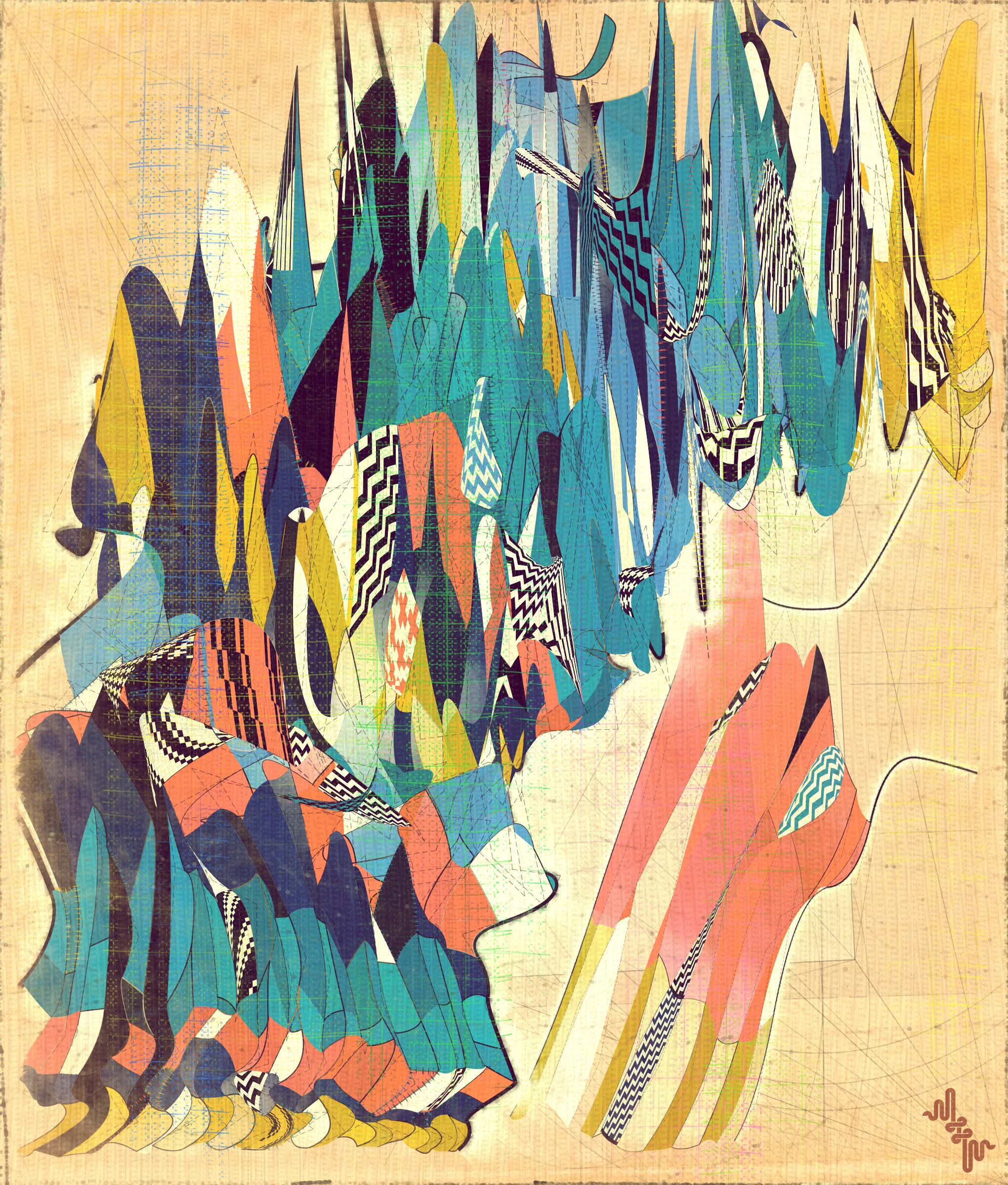 # Algorithmic Expressionism and the Landscape of Madness #
# . #
## Landscape Inversion ##
This project began with a whimsical idea: to invert the convention of landscape painting on canvas—one of the most ubiquitous motifs in art history. Instead of painting a scene or vista onto the canvas, I imagined an algorithmic domain shaped by the flowing material properties of the canvas itself. 
# . #
## Mark Making and the Digital Surface ##
Bold gestural markings within this algorithm also evolved into a way of defining scale and movement in the landscape. They serve as a bridge between the illusion of receding depth and the true flatness of the digital surface. For centuries, bold brushstrokes—evidence of the painterly act—have created intentional tension between illusionism and the physical reality of the canvas. The gestural marks in this series, although complex and layered, are still clearly derived from rudimentary vector-based primitives. Preserving the evidence of a digitally native process is my reinterpretation of this same artifact found in representational painting.
# . #
## Gesture and Abstraction ##
Algorithmic mark making reminiscent of human gesture is not really abstract. They are more representational of artifacts created by the human skeleton in the creative act. Through this association gesture seems to have a direct expressive path to our deep human emotions. When gestures become incoherent and turbulent, something in us feels this as a kind of violence. Although Amplitudes of Canvas started life as gently flowing landscape-esk forms, the use of gesture became stronger and the spectrum of movement and expressive power of the work ramped up considerably. The addition of the floor plane reminded me of Victorian hospital rooms. In some of these works emerged the traces of an asylum, a container for the more extreme gestural madness appearing at the out edges of the algorithm's expressive space.
# . #
## The Infinite Sketchbook of a Mad Person ##
Outputs are like sketches in the sense they are only glimpses into the totality of the algorithm. They are never fully crystalized. They are like the outflow of a mad person because the insane often get caught in loops, obsessing over the same patterns. Through their interaction with the world, the patterns get expressed in varied ways, each time new, but recognizable as belonging to the same behavior. The mad person compared to the average person thus has a limited range of functionality and adaptability. The algo can only explore a tiny space of possibilities compared to say the space of all art. It is still an infinite space, but not all infinities are equal.
# . #
## Expressionism and Madness ##
It seems likely that expressionism has been linked to madness in the past, both academically and by the casual observer. De Kooning’s Woman paintings have a ferocious presence and are wonderfully disturbing. Alcoholic, bad tempered Pollock expresses a destabilizing frenetic power. Rothko, who was the counter type in the movement painted sacred meditative works, but killed himself. Rothko was on record as saying he wanted to paint the deep human emotions. This has always been my hope. I feel I consistently fail, but make tiny steps towards that goal. It is not at all obvious how to progress when working in the domain of abstract art. I do feel however, that when literal representation in Art is set aside there is a more direct path to the human heart for those artists who achieve it.
# . #
## Text as Texture ##
The cursive writing in these works are entirely algorithmic. There is no meaning, other than the meta meaning of something that looks like Pseudo notation. In the course of building the project I tried numerous ways to introduce the texture of writing into the work without finding a way that satisfied me. Text adds a textural depth to the work that’s hard to create in any other way. The writing also looks like the scribing of a mad person which seemed to tie in nicely with the emerging feeling of madness in some of the outputs. I call these bands of cursive texture - Notes from the Asylum.
# . #
## Algorithmic Process vs Skeuomorphism ##
Creating surfaces that look worn and discolored might be seen as skeuomorphic, however I feel there is an honesty to this type of treatment because objects in real life are also typically aged in an algorithmic way. Usually through a repetition of partially constrained movements and patterns of specific interactions. The intrinsic visual properties we find comforting and fascinating in antique surfaces can be created in generative art in a very direct and authentic way. When I remove these layers of textural distress the underlying work is often somewhat unapproachable and cold. I feel the compositional flow is also softened and unified by the addition of algorithmic distress. Transitions are easier to visually digest and the overall visual variety and interest of the surface is increased. Perhaps what’s more important is there is a sense in which the art has settled into the physical world and has had interactions with it. Of course this is a lie but every story we tell in art is a lie. When creating the distress marks I am careful to leave the simple circle and line primitive building blocks at a scale that makes it easy to see on close examination how the art is constructed. This reveals the truth about the lie and creates visual tension between the illusionistic and abstracted mark making.
# . #
## Recursive Curation ##
Amplitudes of Canvas uses this new type of structure that enables me to evolve the algorithm over a long period of time without losing outstanding outputs from the previous versions. It's a little like the fx(hash) Open Form model, but only I am in control of what gets bred. All the breeding also happens prior to release within my studio. Every part of the algorithmic journey is contained in the single algorithm so I can put it fully on-chain and make it work within the very solid, but quite constrained Art Blocks infrastructure. Recursion refers to the fact I can use social WIP sharing to help steer new versions in the algorithm's evolution. If and when I share something that both captures my audience's attention and excites me I can capture the visual DNA of that output and use it as the basis to breed new children without losing previous outputs and version possibilities.
