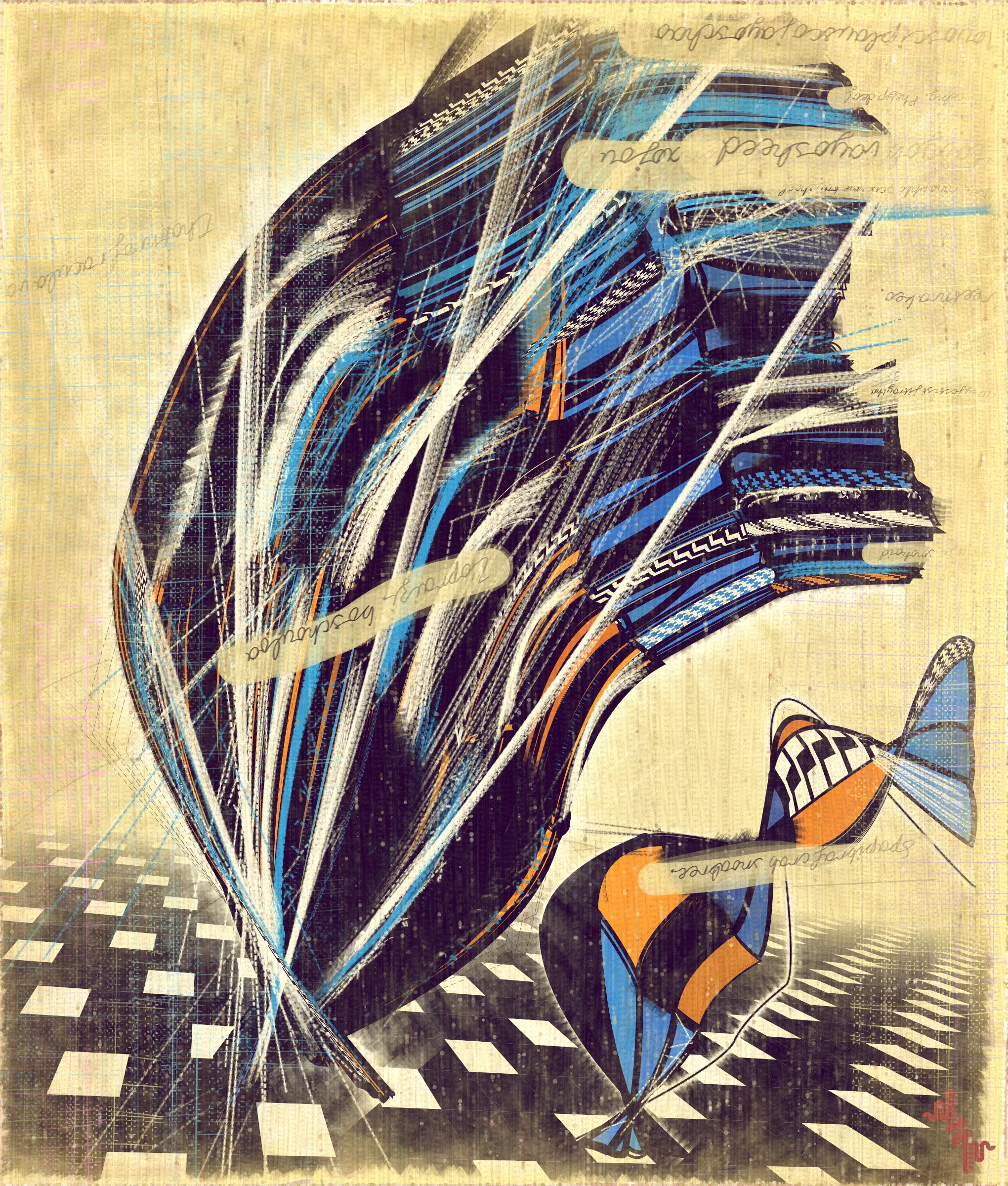 # Algorithmic Expressionism and the Landscape of Madness #
# . #
## Landscape Inversion ##
This project began with a whimsical idea: to invert the convention of landscape painting on canvas—one of the most ubiquitous motifs in art history. Instead of painting a scene or vista onto the canvas, I imagined an algorithmic domain shaped by the flowing material properties of the canvas itself. 
# . #
## Mark Making and the Digital Surface ##
Bold gestural markings within this algorithm also evolved into a way of defining scale and movement in the landscape. They serve as a bridge between the illusion of receding depth and the true flatness of the digital surface. For centuries, bold brushstrokes—evidence of the painterly act—have created intentional tension between illusionism and the physical reality of the canvas. The gestural marks in this series, although complex and layered, are still clearly derived from rudimentary vector-based primitives. Preserving the evidence of a digitally native process is my reinterpretation of this same artifact found in representational painting.
# . #
## Gesture and Abstraction ##
Algorithmic mark making reminiscent of human gesture is not really abstract. They are more representational of artifacts created by the human skeleton in the creative act. Through this association gesture seems to have a direct expressive path to our deep human emotions. When gestures become incoherent and turbulent, something in us feels this as a kind of violence. Although Amplitudes of Canvas started life as gently flowing landscape-esk forms, the use of gesture became stronger and the spectrum of movement and expressive power of the work ramped up considerably. The addition of the floor plane reminded me of Victorian hospital rooms. In some of these works emerged the traces of an asylum, a container for the more extreme gestural madness appearing at the out edges of the algorithm's expressive space.
# . #
## The Infinite Sketchbook of a Mad Person ##
Outputs are like sketches in the sense they are only glimpses into the totality of the algorithm. They are never fully crystalized. They are like the outflow of a mad person because the insane often get caught in loops, obsessing over the same patterns. Through their interaction with the world, the patterns get expressed in varied ways, each time new, but recognizable as belonging to the same behavior. The mad person compared to the average person thus has a limited range of functionality and adaptability. The algo can only explore a tiny space of possibilities compared to say the space of all art. It is still an infinite space, but not all infinities are equal.
# . #
## Expressionism and Madness ##
It seems likely that expressionism has been linked to madness in the past, both academically and by the casual observer. De Kooning’s Woman paintings have a ferocious presence and are wonderfully disturbing. Alcoholic, bad tempered Pollock expresses a destabilizing frenetic power. Rothko, who was the counter type in the movement painted sacred meditative works, but killed himself. Rothko was on record as saying he wanted to paint the deep human emotions. This has always been my hope. I feel I consistently fail, but make tiny steps towards that goal. It is not at all obvious how to progress when working in the domain of abstract art. I do feel however, that when literal representation in Art is set aside there is a more direct path to the human heart for those artists who achieve it.
# . #
## Text as Texture ##
The cursive writing in these works are entirely algorithmic. There is no meaning, other than the meta meaning of something that looks like Pseudo notation. In the course of building the project I tried numerous ways to introduce the texture of writing into the work without finding a way that satisfied me. Text adds a textural depth to the work that’s hard to create in any other way. The writing also looks like the scribing of a mad person which seemed to tie in nicely with the emerging feeling of madness in some of the outputs. I call these bands of cursive texture - Notes from the Asylum.
# . #
## Algorithmic Process vs Skeuomorphism ##
Creating surfaces that look worn and discolored might be seen as skeuomorphic, however I feel there is an honesty to this type of treatment because objects in real life are also typically aged in an algorithmic way. Usually through a repetition of partially constrained movements and patterns of specific interactions. The intrinsic visual properties we find comforting and fascinating in antique surfaces can be created in generative art in a very direct and authentic way. When I remove these layers of textural distress the underlying work is often somewhat unapproachable and cold. I feel the compositional flow is also softened and unified by the addition of algorithmic distress. Transitions are easier to visually digest and the overall visual variety and interest of the surface is increased. Perhaps what’s more important is there is a sense in which the art has settled into the physical world and has had interactions with it. Of course this is a lie but every story we tell in art is a lie. When creating the distress marks I am careful to leave the simple circle and line primitive building blocks at a scale that makes it easy to see on close examination how the art is constructed. This reveals the truth about the lie and creates visual tension between the illusionistic and abstracted mark making.
# . #
## Recursive Curation ##
Amplitudes of Canvas uses this new type of structure that enables me to evolve the algorithm over a long period of time without losing outstanding outputs from the previous versions. It's a little like the fx(hash) Open Form model, but only I am in control of what gets bred. All the breeding also happens prior to release within my studio. Every part of the algorithmic journey is contained in the single algorithm so I can put it fully on-chain and make it work within the very solid, but quite constrained Art Blocks infrastructure. Recursion refers to the fact I can use social WIP sharing to help steer new versions in the algorithm's evolution. If and when I share something that both captures my audience's attention and excites me I can capture the visual DNA of that output and use it as the basis to breed new children without losing previous outputs and version possibilities.
