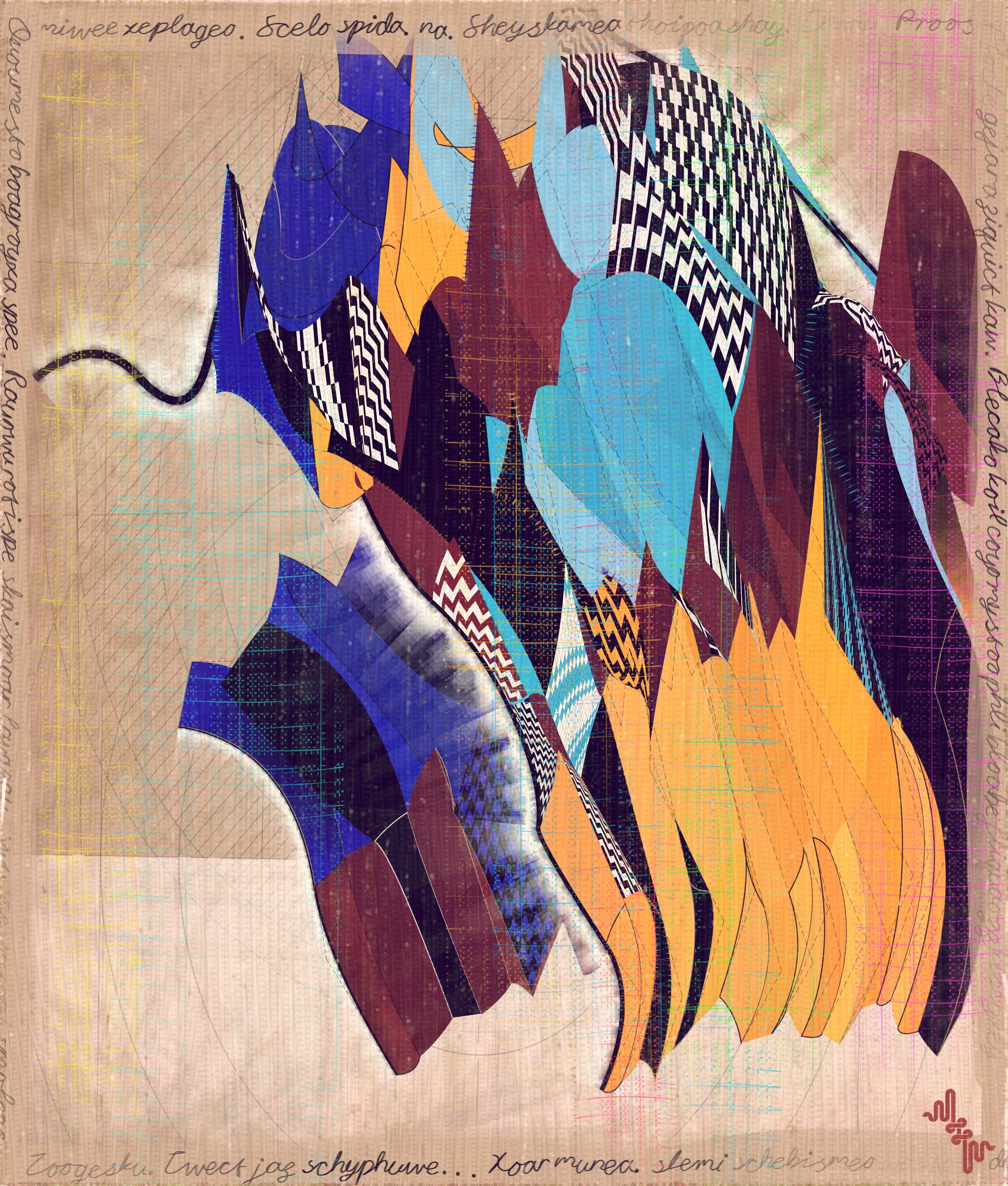 # Algorithmic Expressionism and the Landscape of Madness #
# . #
## Landscape Inversion ##
This project began with a whimsical idea: to invert the convention of landscape painting on canvas—one of the most ubiquitous motifs in art history. Instead of painting a scene or vista onto the canvas, I imagined an algorithmic domain shaped by the flowing material properties of the canvas itself. 
# . #
## Mark Making and the Digital Surface ##
Bold gestural markings within this algorithm also evolved into a way of defining scale and movement in the landscape. They serve as a bridge between the illusion of receding depth and the true flatness of the digital surface. For centuries, bold brushstrokes—evidence of the painterly act—have created intentional tension between illusionism and the physical reality of the canvas. The gestural marks in this series, although complex and layered, are still clearly derived from rudimentary vector-based primitives. Preserving the evidence of a digitally native process is my reinterpretation of this same artifact found in representational painting.
# . #
## Gesture and Abstraction ##
Algorithmic mark making reminiscent of human gesture is not really abstract. They are more representational of artifacts created by the human skeleton in the creative act. Through this association gesture seems to have a direct expressive path to our deep human emotions. When gestures become incoherent and turbulent, something in us feels this as a kind of violence. Although Amplitudes of Canvas started life as gently flowing landscape-esk forms, the use of gesture became stronger and the spectrum of movement and expressive power of the work ramped up considerably. The addition of the floor plane reminded me of Victorian hospital rooms. In some of these works emerged the traces of an asylum, a container for the more extreme gestural madness appearing at the out edges of the algorithm's expressive space.
# . #
## The Infinite Sketchbook of a Mad Person ##
Outputs are like sketches in the sense they are only glimpses into the totality of the algorithm. They are never fully crystalized. They are like the outflow of a mad person because the insane often get caught in loops, obsessing over the same patterns. Through their interaction with the world, the patterns get expressed in varied ways, each time new, but recognizable as belonging to the same behavior. The mad person compared to the average person thus has a limited range of functionality and adaptability. The algo can only explore a tiny space of possibilities compared to say the space of all art. It is still an infinite space, but not all infinities are equal.
# . #
## Expressionism and Madness ##
It seems likely that expressionism has been linked to madness in the past, both academically and by the casual observer. De Kooning’s Woman paintings have a ferocious presence and are wonderfully disturbing. Alcoholic, bad tempered Pollock expresses a destabilizing frenetic power. Rothko, who was the counter type in the movement painted sacred meditative works, but killed himself. Rothko was on record as saying he wanted to paint the deep human emotions. This has always been my hope. I feel I consistently fail, but make tiny steps towards that goal. It is not at all obvious how to progress when working in the domain of abstract art. I do feel however, that when literal representation in Art is set aside there is a more direct path to the human heart for those artists who achieve it.
# . #
## Text as Texture ##
The cursive writing in these works are entirely algorithmic. There is no meaning, other than the meta meaning of something that looks like Pseudo notation. In the course of building the project I tried numerous ways to introduce the texture of writing into the work without finding a way that satisfied me. Text adds a textural depth to the work that’s hard to create in any other way. The writing also looks like the scribing of a mad person which seemed to tie in nicely with the emerging feeling of madness in some of the outputs. I call these bands of cursive texture - Notes from the Asylum.
# . #
## Algorithmic Process vs Skeuomorphism ##
Creating surfaces that look worn and discolored might be seen as skeuomorphic, however I feel there is an honesty to this type of treatment because objects in real life are also typically aged in an algorithmic way. Usually through a repetition of partially constrained movements and patterns of specific interactions. The intrinsic visual properties we find comforting and fascinating in antique surfaces can be created in generative art in a very direct and authentic way. When I remove these layers of textural distress the underlying work is often somewhat unapproachable and cold. I feel the compositional flow is also softened and unified by the addition of algorithmic distress. Transitions are easier to visually digest and the overall visual variety and interest of the surface is increased. Perhaps what’s more important is there is a sense in which the art has settled into the physical world and has had interactions with it. Of course this is a lie but every story we tell in art is a lie. When creating the distress marks I am careful to leave the simple circle and line primitive building blocks at a scale that makes it easy to see on close examination how the art is constructed. This reveals the truth about the lie and creates visual tension between the illusionistic and abstracted mark making.
# . #
## Recursive Curation ##
Amplitudes of Canvas uses this new type of structure that enables me to evolve the algorithm over a long period of time without losing outstanding outputs from the previous versions. It's a little like the fx(hash) Open Form model, but only I am in control of what gets bred. All the breeding also happens prior to release within my studio. Every part of the algorithmic journey is contained in the single algorithm so I can put it fully on-chain and make it work within the very solid, but quite constrained Art Blocks infrastructure. Recursion refers to the fact I can use social WIP sharing to help steer new versions in the algorithm's evolution. If and when I share something that both captures my audience's attention and excites me I can capture the visual DNA of that output and use it as the basis to breed new children without losing previous outputs and version possibilities.

