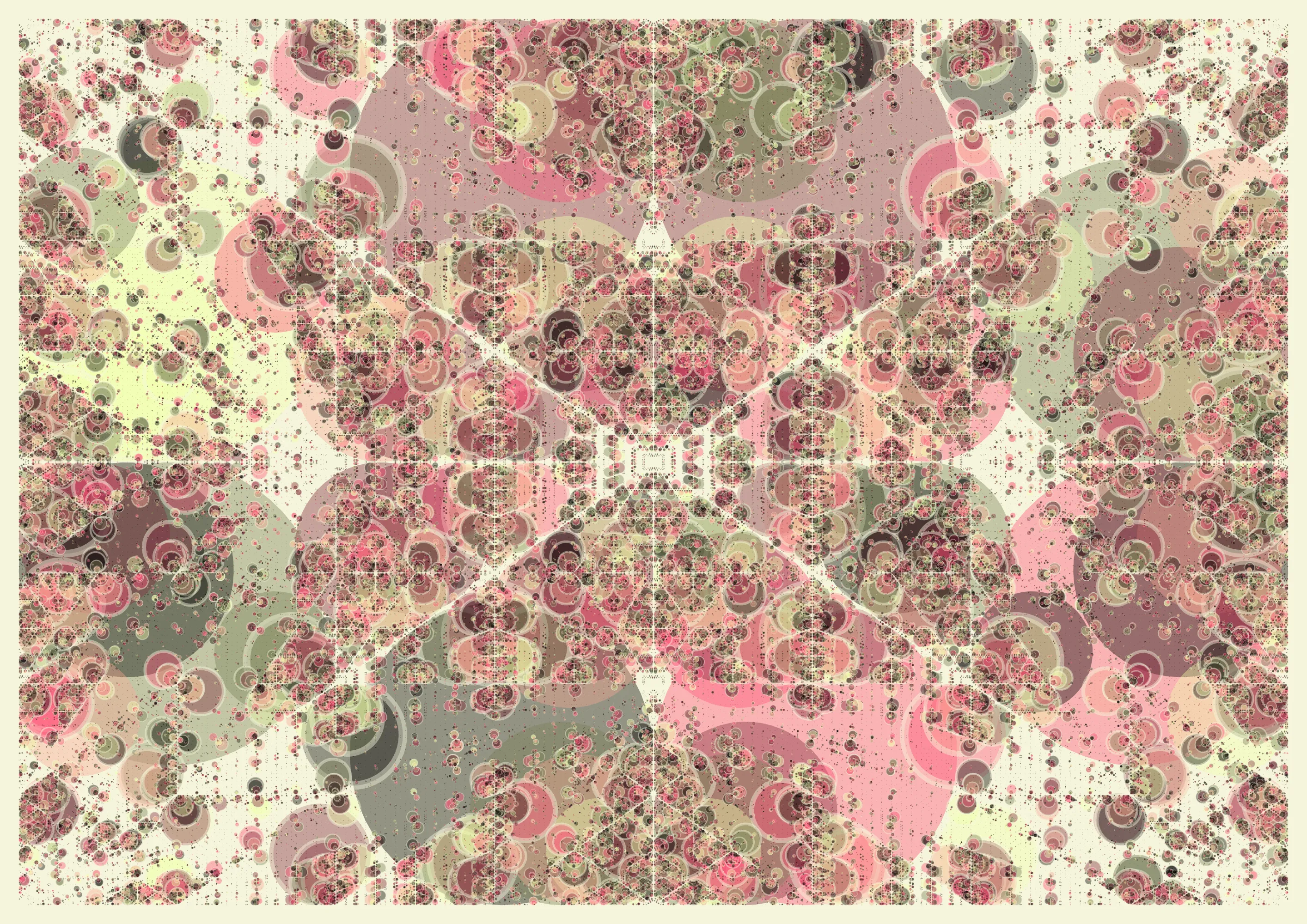 As described by Euclid as early as 300 BC in Book IV of "Elements", a circle can be drawn inside any triangle in such a way that it touches all three sides.
This is called the incircle of a triangle.

"Incircles" presents a subdivision of the plane into triangles, but instead of drawing those triangles, each incircle is drawn.
This results in captivating circle compositions, recursively drawn as only the computer can do.