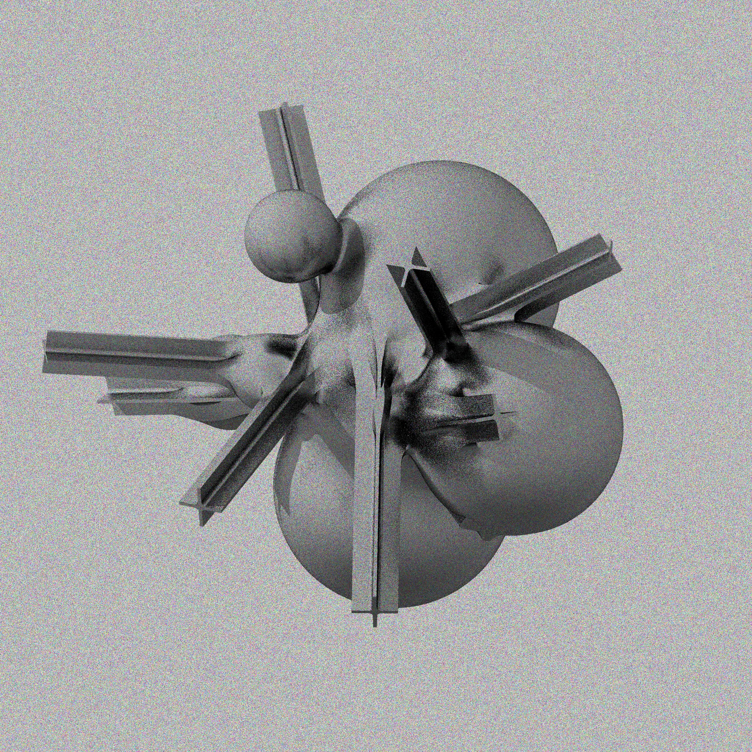 ```
lightweight reconstruction
┌─────┬─────┬─────┐
│ H×M │  M  │ M×E │
├─────┼─────┼─────┤
│  H  │ H×E │  E  │
├─────┼─────┼─────┤
│ H×R │  R  │ R×E │
└─────┴─────┴─────┘
fig. 1. combinatorial matrix

```
This project is part of an ongoing experiment in contextualizing and representing digital tectonics (simulated particles, 3D meshes, physics engines, etc) called Lightweight Construction. This generative iteration of the project follows Gottfried Semper’s speculations on the core elements of architecture laid out in the seminal 1851 essay The Four Elements of Architecture: hearth (H), mound (M), enclosure (E), and roof (R). Using Semper as a starting point, we developed a combinatorial matrix that suggests various types of ways the four elements can be assembled in pairs. The generative ruleset creates a limited set of assemblies that are expressed as blended mathematical primitives. Roofs are expressed as geometric extrusions, Mounds as tiled platforms, Hearths as smooth volumes, and Enclosures as rectilinear frames. Representing these as functions allows them to morph smoothly into each other in virtual space; something almost impossible to do in physical space.
```

hearth    -->   []
mound     -->  _/\_
roof      -->  >|(<
enclosure -->  |==|

```
In lightweight reconstruction, Semper’s speculative history of architecture’s fundamental elements provides a model for interpreting digital materials, contemporary visual effects, and mathematical representations of the physical world. Each iteration of the algorithm generates assemblies of parts and objects that are somewhat familiar yet impossible to construct in the physical world. They are produced through mathematical approximations of surfaces and volumes rendered using a custom made path-tracing engine (a common technique for visualizing unbuilt architectures). The generated assemblies can be read as Semper’s Four Elements, but they can also exist as hybrids and hint at new categories. These impossible, strangely familiar details from another world ask us to reflect on how the instruments we use affect our imagination.

Double click/tap to pause the rendering.
Press 's' to save a still image. 

```

-office ca, 2024
```