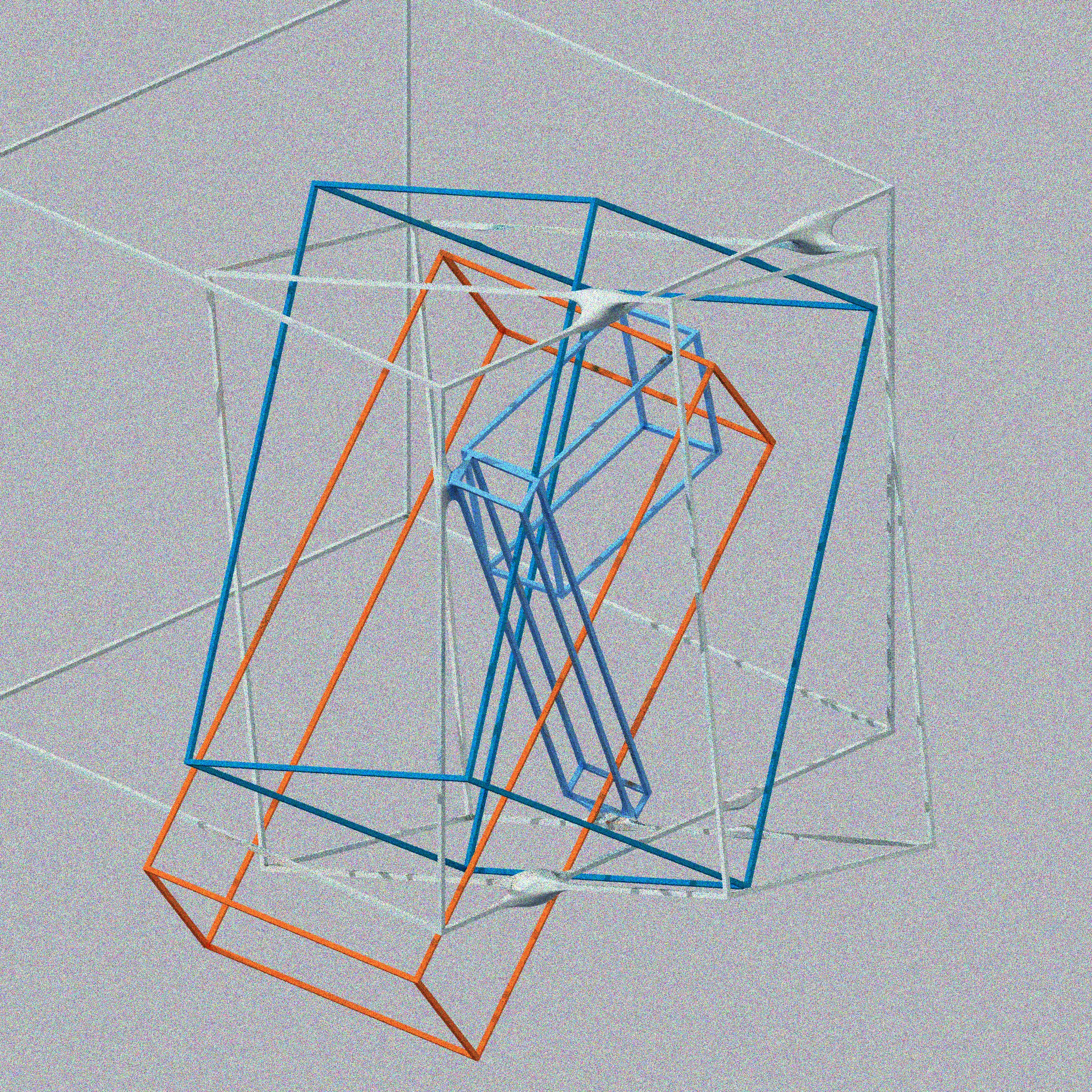 ```
lightweight reconstruction
┌─────┬─────┬─────┐
│ H×M │  M  │ M×E │
├─────┼─────┼─────┤
│  H  │ H×E │  E  │
├─────┼─────┼─────┤
│ H×R │  R  │ R×E │
└─────┴─────┴─────┘
fig. 1. combinatorial matrix

```
This project is part of an ongoing experiment in contextualizing and representing digital tectonics (simulated particles, 3D meshes, physics engines, etc) called Lightweight Construction. This generative iteration of the project follows Gottfried Semper’s speculations on the core elements of architecture laid out in the seminal 1851 essay The Four Elements of Architecture: hearth (H), mound (M), enclosure (E), and roof (R). Using Semper as a starting point, we developed a combinatorial matrix that suggests various types of ways the four elements can be assembled in pairs. The generative ruleset creates a limited set of assemblies that are expressed as blended mathematical primitives. Roofs are expressed as geometric extrusions, Mounds as tiled platforms, Hearths as smooth volumes, and Enclosures as rectilinear frames. Representing these as functions allows them to morph smoothly into each other in virtual space; something almost impossible to do in physical space.
```

hearth    -->   []
mound     -->  _/\_
roof      -->  >|(<
enclosure -->  |==|

```
In lightweight reconstruction, Semper’s speculative history of architecture’s fundamental elements provides a model for interpreting digital materials, contemporary visual effects, and mathematical representations of the physical world. Each iteration of the algorithm generates assemblies of parts and objects that are somewhat familiar yet impossible to construct in the physical world. They are produced through mathematical approximations of surfaces and volumes rendered using a custom made path-tracing engine (a common technique for visualizing unbuilt architectures). The generated assemblies can be read as Semper’s Four Elements, but they can also exist as hybrids and hint at new categories. These impossible, strangely familiar details from another world ask us to reflect on how the instruments we use affect our imagination.

Double click/tap to pause the rendering.
Press 's' to save a still image. 

```

-office ca, 2024
```