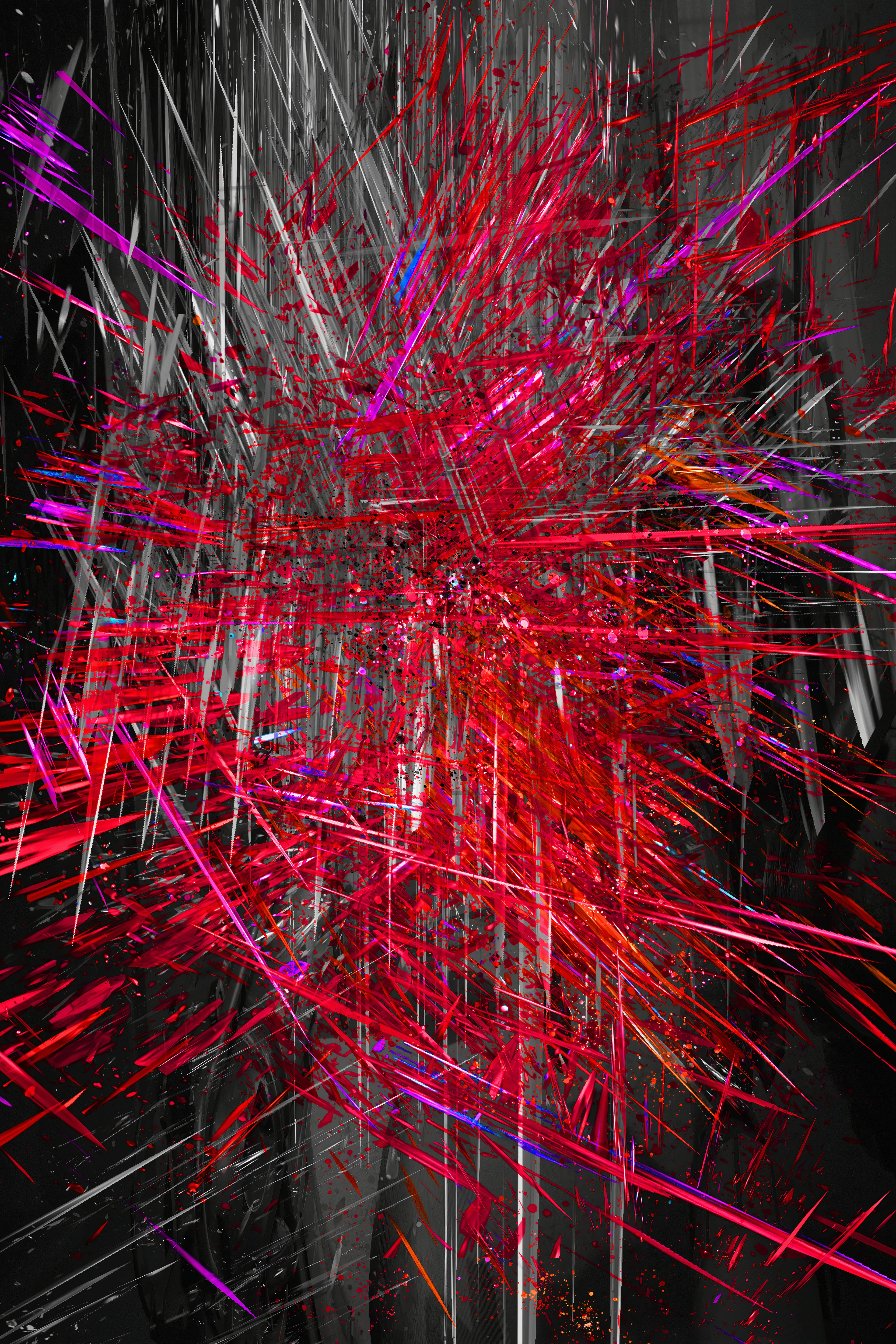 Fourth in a series of abstracts based on in-game screengrabs. Each piece has the title of the game it’s based on. This piece is based on a first person shooter where the main character is doomed to repeat the same day over and over. 

I'm interested in exploring the visceral attraction of game technology. I spent many hours losing myself in games and these worlds and characters still fascinate. 

The image starts as a screengrab. I ‘atomise’ it, filtering the image down to various coloured dots. I extrude the dots into a 3rd dimension using a light distribution mesh. Then layer multiple extrusions over each other. The original game shot is used as background and the ‘atoms’ in the foreground. Finally I run it through an AI, giving a painterly warp to details. 

Dimensions: 4000 × 6000
