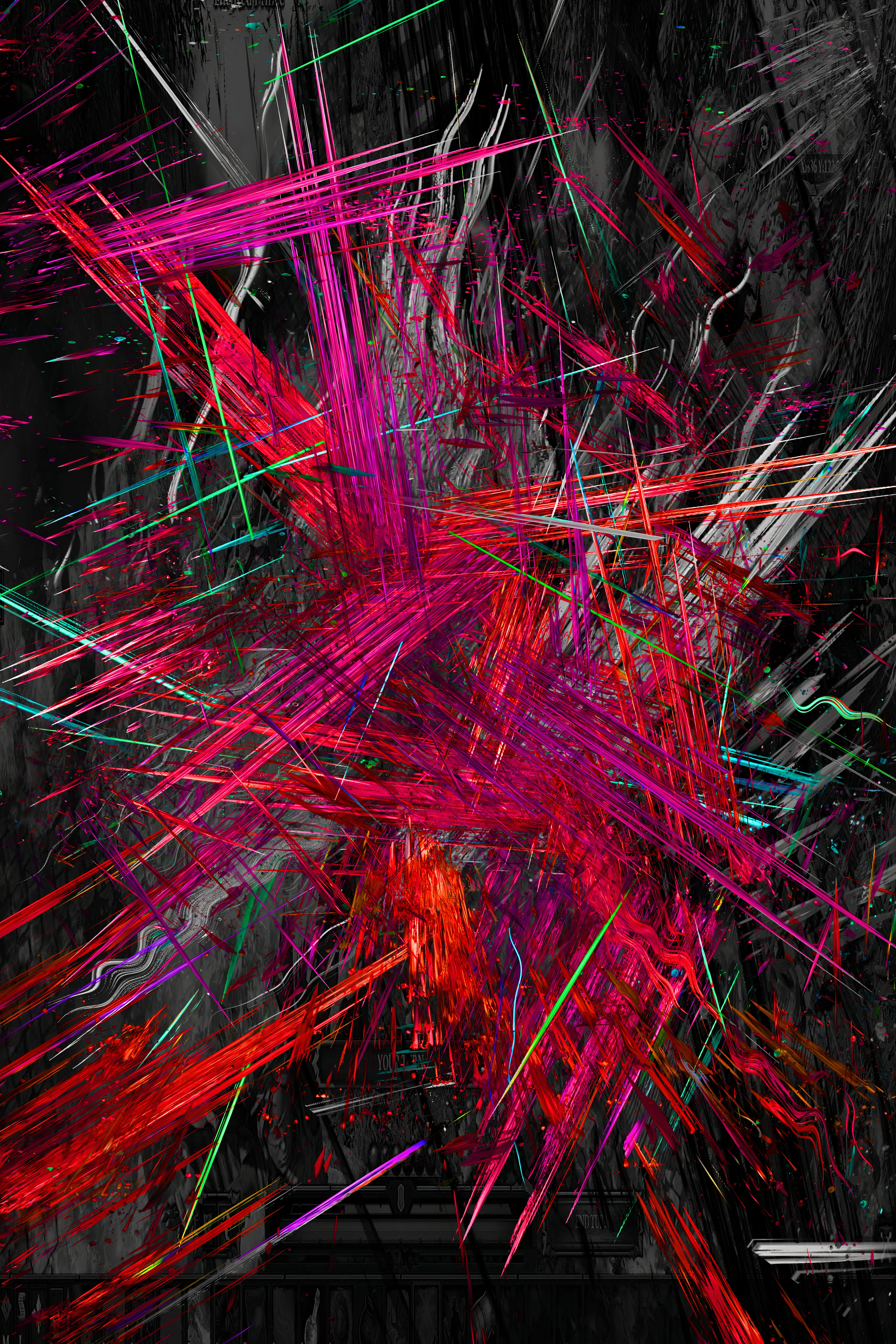 Fifth in a series of abstracts based on in-game screengrabs. Each piece has the title of the game it’s based on. This piece is based on an RPG where players take on the role of Source Hunters, a kind of white magician. 

I'm interested in exploring the visceral attraction of game technology. I spent many hours losing and finding myself in games and these worlds still fascinate. 

The image starts as a screengrab. I ‘atomise’ it, filtering the image down to various coloured dots. I extrude the dots into a 3rd dimension using a light distribution mesh. Then layer multiple extrusions over each other. The original game shot is used as background and the ‘atoms’ in the foreground. Finally I run it through an AI, giving a painterly warp to details. 

Dimensions: 4000 × 6000
