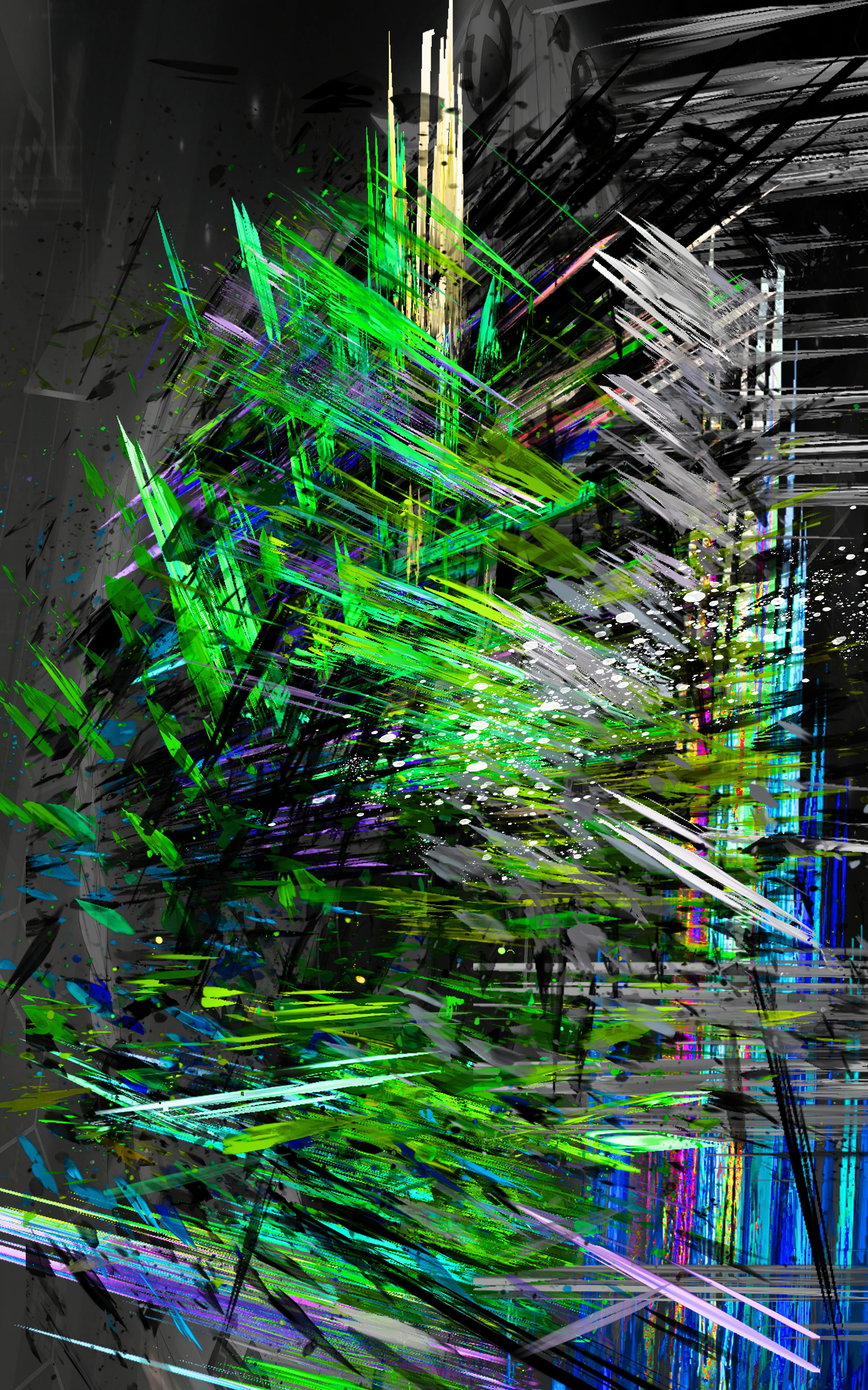 Second in a series of abstracts based on in-game screengrabs. Each piece has the title of the game it’s based on. This artwork began life as the main character from a Japanese RPG. According to the game, she is an animistic embodiment of a Sega console. 

A lot of anti-NFT sentiment has been coming from gamers, so I use games as raw material for images that are visually 'decentralised'. I was also interested in exploring the visceral attraction of game technology. I spent many hours obliterating myself in games and these worlds and characters still fascinate. 

The image starts as a screengrab. I ‘atomise’ it, filtering the image down to various coloured dots. I extrude the dots into a 3rd dimension using a light distribution mesh. Then layer multiple extrusions over each other. The original game shot is used as background and the ‘atoms’ in the foreground. Finally I run it through an AI, giving a painterly warp to details. 

Dimensions: 5000 × 8000
