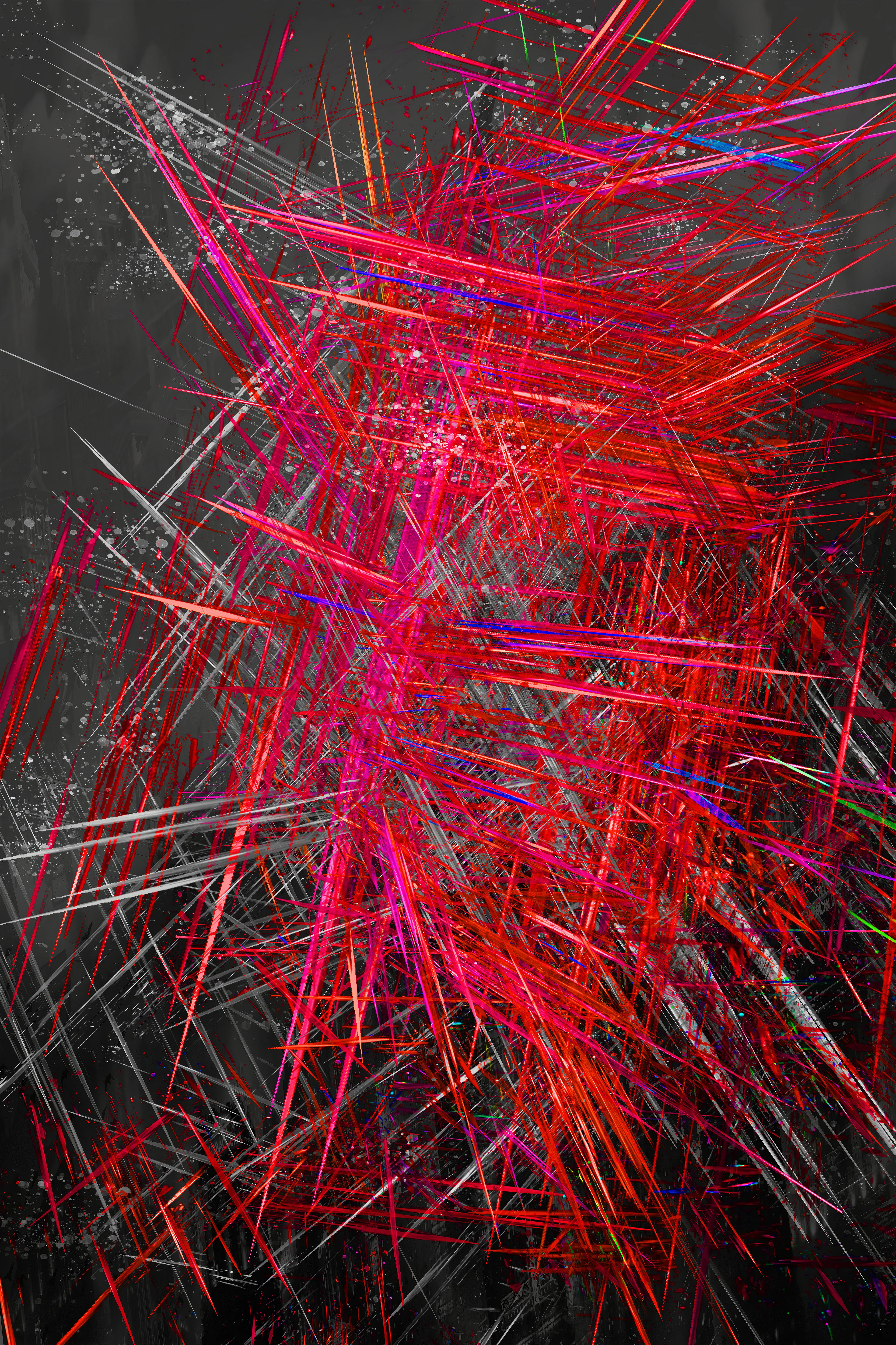 Part of a series of abstracts based on in-game screengrabs. Each piece has the title of the game it’s based on. This one is from a flying city first-person shooter with social subtexts. 

I'm interested in the visceral attraction of game technology. I spent many hours losing myself in games and these worlds and characters still fascinate. 

The image starts as a screengrab. I ‘atomise’ it, filtering the image down to various coloured dots. I extrude the dots into a 3rd dimension using a light distribution mesh. Then layer multiple extrusions over each other. The original game shot is used as background and the ‘atoms’ in the foreground. Finally I run it all through an AI, giving a painterly warp to details. 

Dimensions: 4000 × 6000
