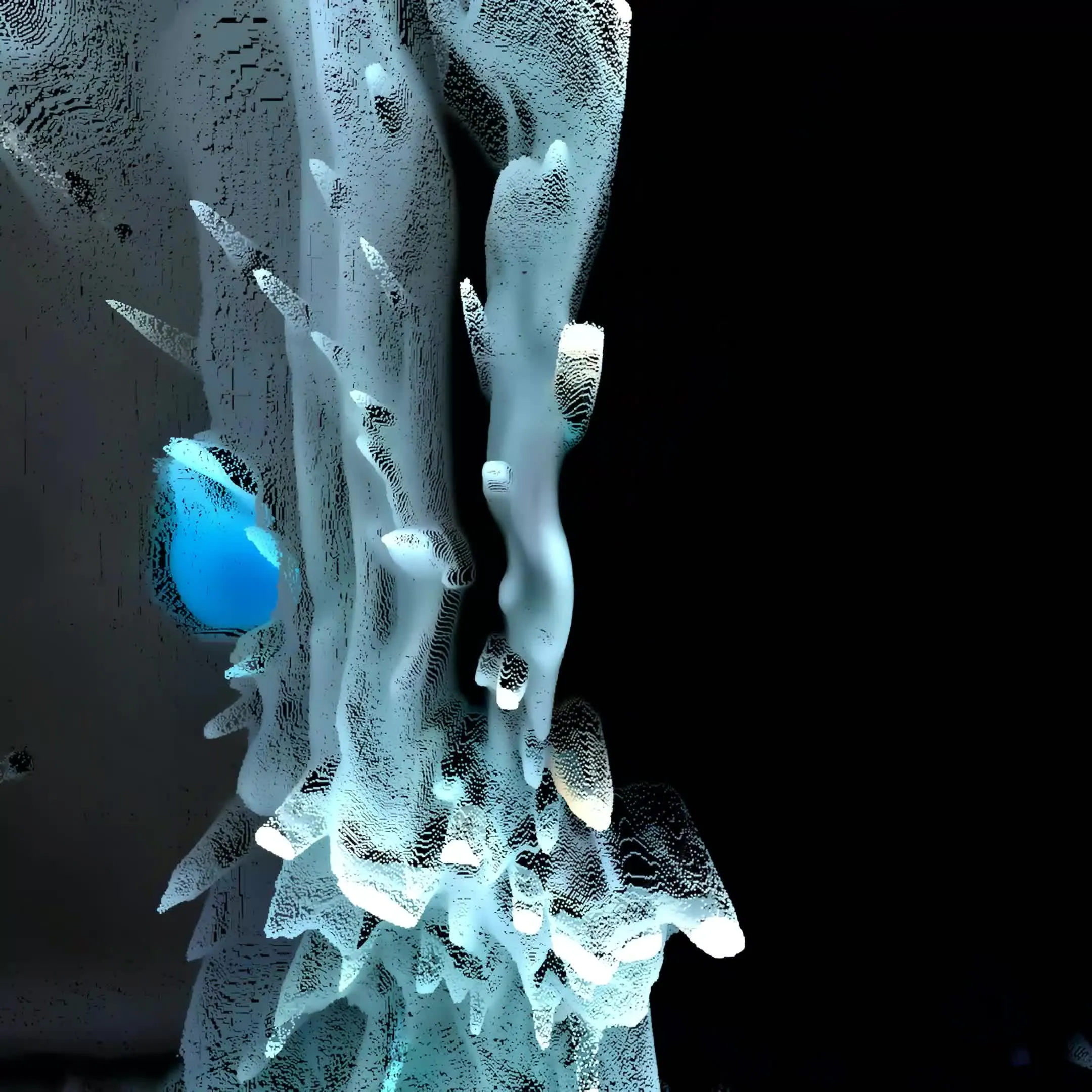 We propose choreographies as a living ecosystem. Spontaneous real-time gestures of the body interact with digital systems, generating powerful visual landscapes. This series is a meditation on connection: between the body and code, between the organic and the artificial, between what we control and what we allow to emerge.