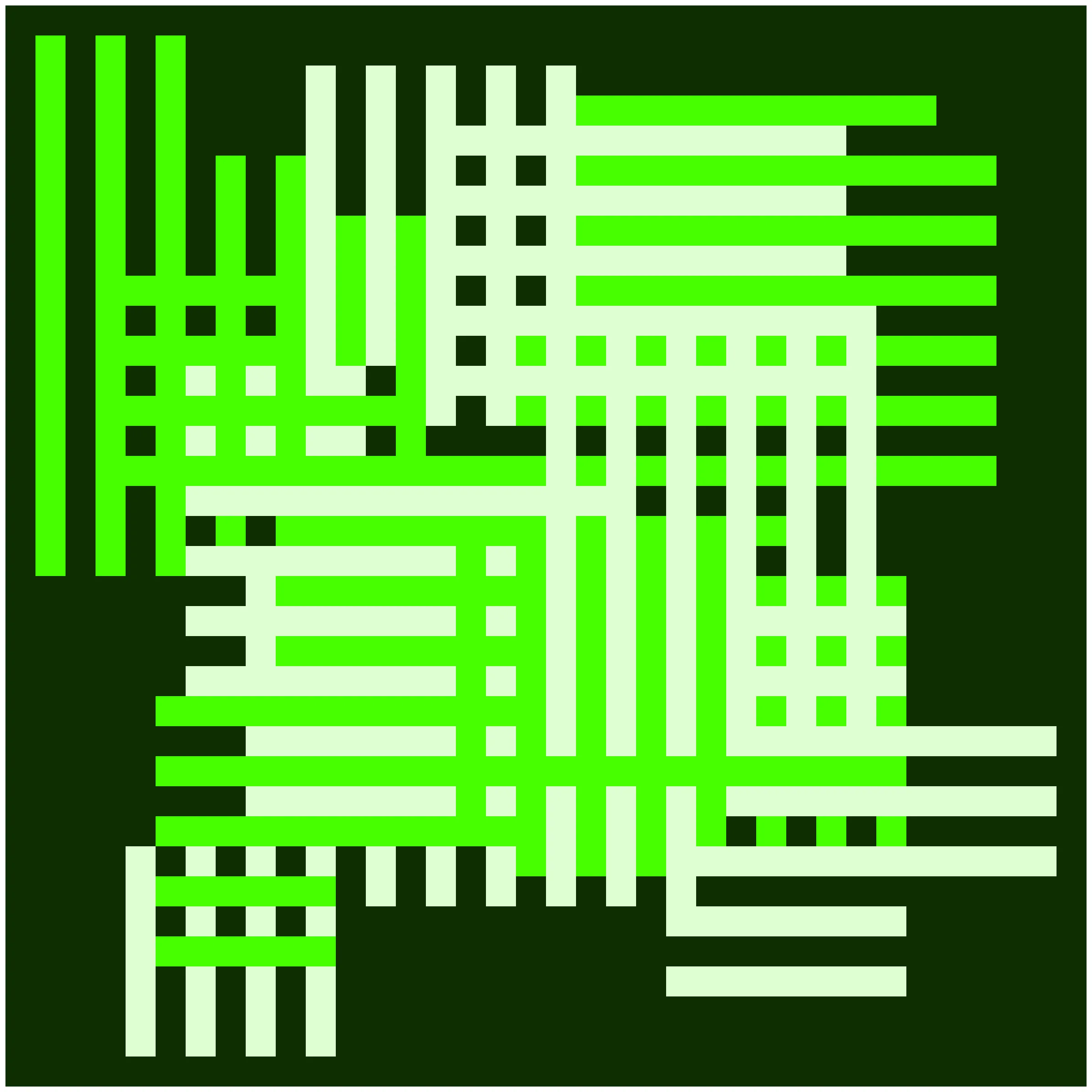 Each Construction Token is unique and contains a randomized seed that determines the composition of the artwork. This includes the number, orientation, and placement of rectangles, as well as the color selections. Most tokens are monochromatic, with occasional light or dark variants. In some cases, the script will produce a token using complementary colors.