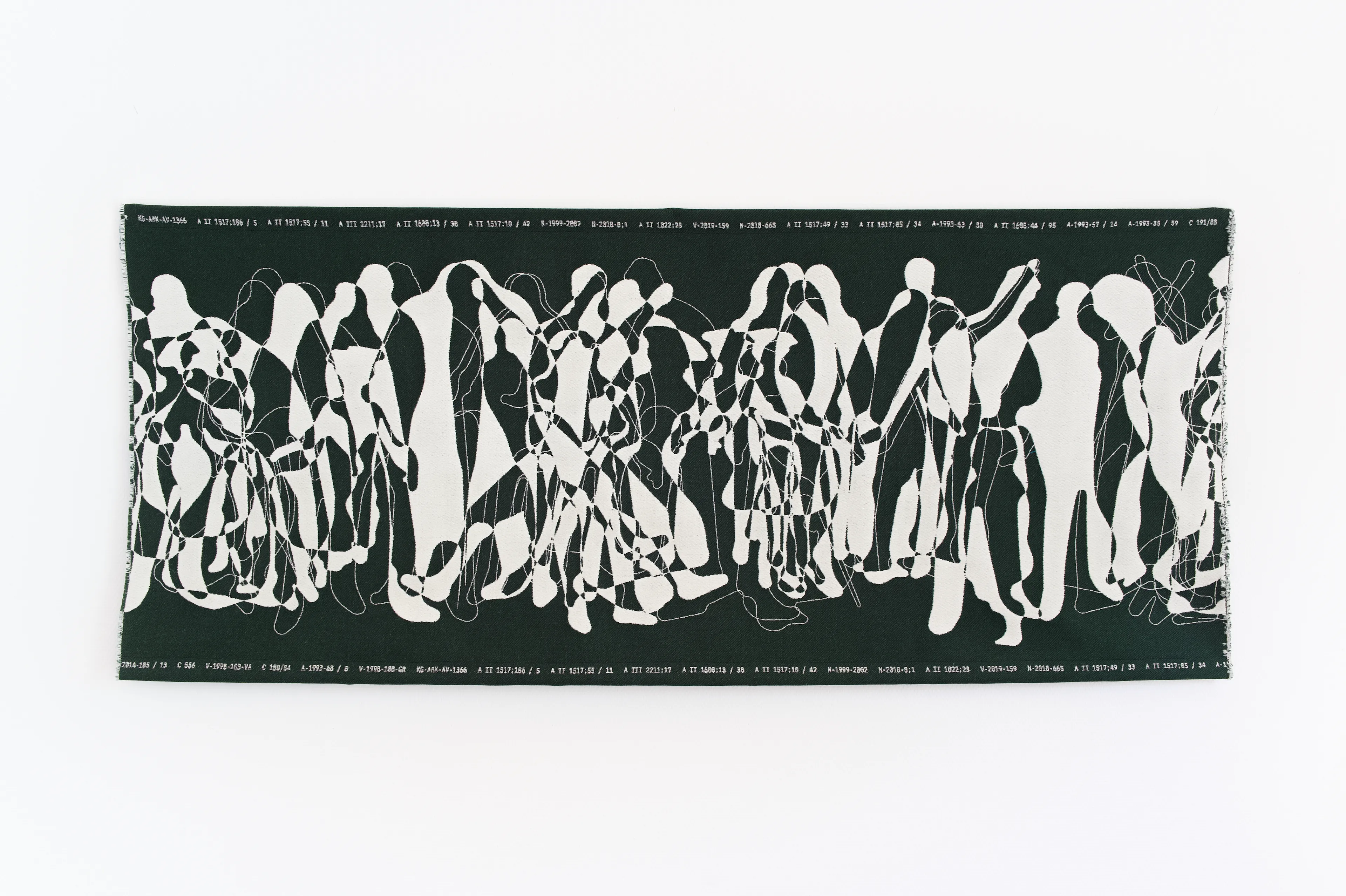 This is to certify that the textile as depicted here is an original artwork by Andreas Rau. This certification is the signature for the work and must accompany the work if it is sold or otherwise transferred.

The textile is derived from a digital, algorithmic artwork minted to the Ethereum blockchain and first shown with the Finnish National Gallery in September, 2024.

Digital jacquard weave · Wool, 65 × 156 cm

Year of production: 2025 · Woven with vevft.com