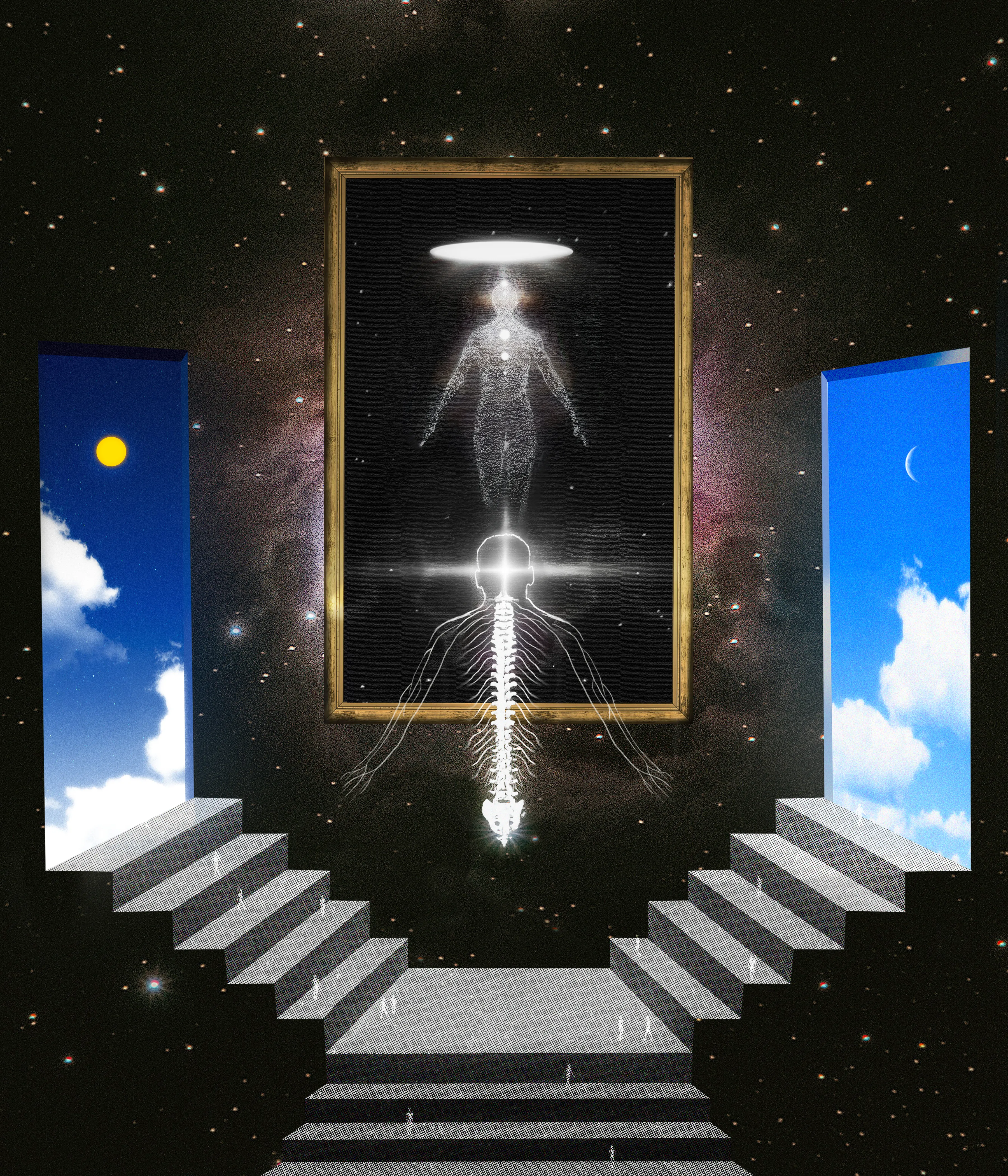 beneath the skull, a universe unfolds, 
a tapestry of thoughts, both bright and old.  
neurons spark, like stars in endless night, 
weaving dreams and reason, dark and light. 
down the spine, a river flows, 
a current of life in the body knows.