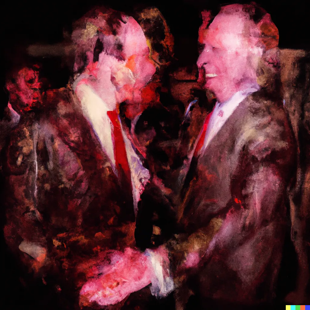 Norman Harman X DALL-E 2

Business Deal 20

This image was originally generated by the artist in 2022 using the now-deprecated DALL·E 2 model and downloaded from labs.openai.com.

The work reflects DALL·E 2’s distinct visual signature — a synthesis of surreal logic and painterly ambiguity. Figures emerge in soft focus, with forms that blur the line between object and hallucination. These compositional characteristics are unique to the model’s latent structure and cannot be authentically recreated using current systems.

Minted by the original creator as an ERC-721 token via Manifold, the work is preserved on-chain through tokenized metadata and decentralized media storage.