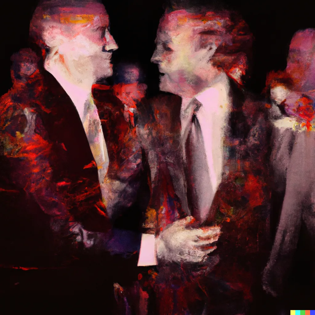 Norman Harman X DALL-E 2 

Business Deal 88

This image was originally generated by the artist in 2022 using the now-deprecated DALL·E 2 model and downloaded from labs.openai.com.

The work reflects DALL·E 2’s distinct visual signature — a synthesis of surreal logic and painterly ambiguity. Figures emerge in soft focus, with forms that blur the line between object and hallucination. These compositional characteristics are unique to the model’s latent structure and cannot be authentically recreated using current systems.

Minted by the original creator as an ERC-721 token via Manifold, the work is preserved on-chain through tokenized metadata and decentralized media storage.