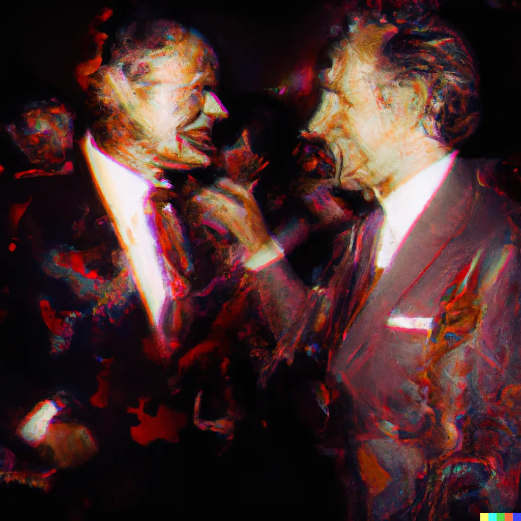 Norman Harman X DALL-E 2 

Business Deal 62

This image was originally generated by the artist in 2022 using the now-deprecated DALL·E 2 model and downloaded from labs.openai.com.

The work reflects DALL·E 2’s distinct visual signature — a synthesis of surreal logic and painterly ambiguity. Figures emerge in soft focus, with forms that blur the line between object and hallucination. These compositional characteristics are unique to the model’s latent structure and cannot be authentically recreated using current systems.

Minted by the original creator as an ERC-721 token via Manifold, the work is preserved on-chain through tokenized metadata and decentralized media storage.