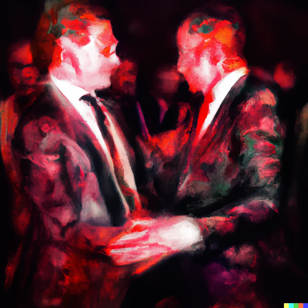 Norman Harman X DALL-E 2 

Business Deal 9

This image was originally generated by the artist in 2022 using the now-deprecated DALL·E 2 model and downloaded from labs.openai.com.

The work reflects DALL·E 2’s distinct visual signature — a synthesis of surreal logic and painterly ambiguity. Figures emerge in soft focus, with forms that blur the line between object and hallucination. These compositional characteristics are unique to the model’s latent structure and cannot be authentically recreated using current systems.

Minted by the original creator as an ERC-721 token via Manifold, the work is preserved on-chain through tokenized metadata and decentralized media storage.
