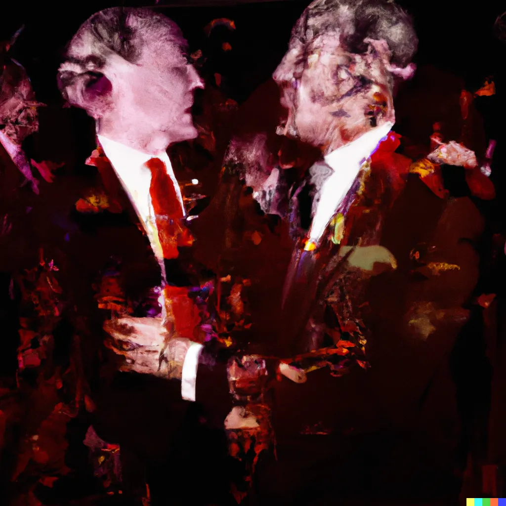Norman Harman X DALL-E 2 

Business Deal 56

This image was originally generated by the artist in 2022 using the now-deprecated DALL·E 2 model and downloaded from labs.openai.com.

The work reflects DALL·E 2’s distinct visual signature — a synthesis of surreal logic and painterly ambiguity. Figures emerge in soft focus, with forms that blur the line between object and hallucination. These compositional characteristics are unique to the model’s latent structure and cannot be authentically recreated using current systems.

Minted by the original creator as an ERC-721 token via Manifold, the work is preserved on-chain through tokenized metadata and decentralized media storage.