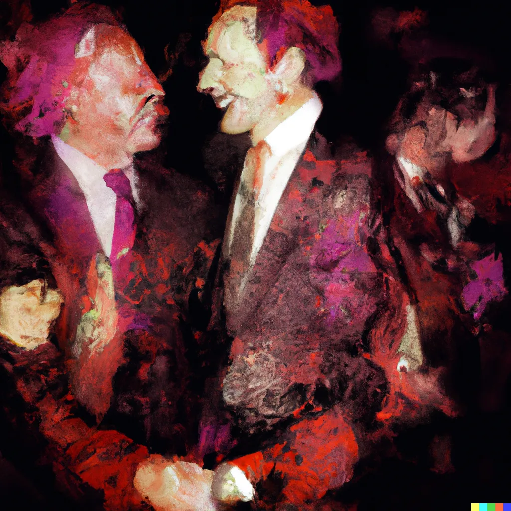 Norman Harman X DALL-E 2

Business Deal 5

This image was originally generated by the artist in 2022 using the now-deprecated DALL·E 2 model and downloaded from labs.openai.com.

The work reflects DALL·E 2’s distinct visual signature — a synthesis of surreal logic and painterly ambiguity. Figures emerge in soft focus, with forms that blur the line between object and hallucination. These compositional characteristics are unique to the model’s latent structure and cannot be authentically recreated using current systems.

Minted by the original creator as an ERC-721 token via Manifold, the work is preserved on-chain through tokenized metadata and decentralized media storage.