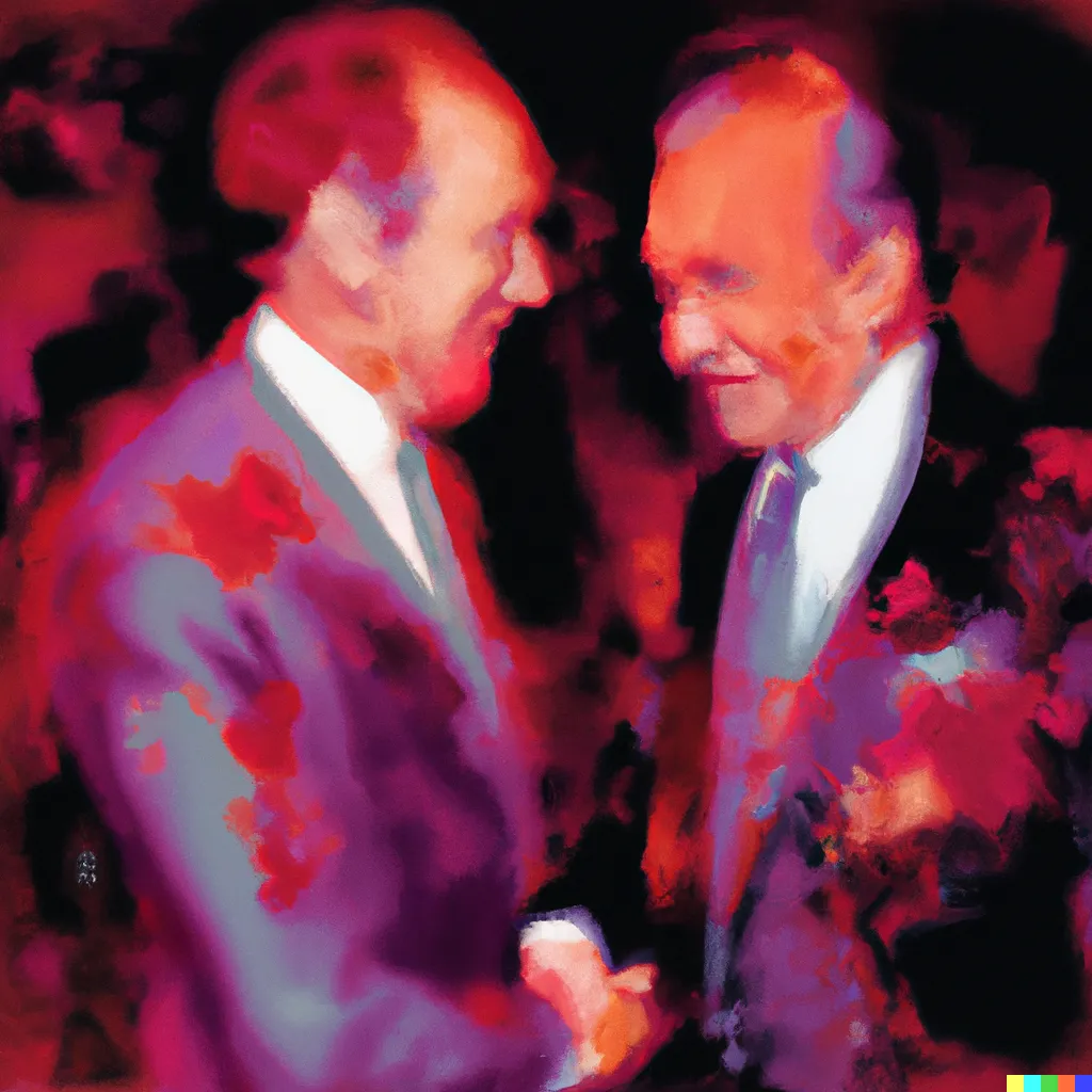 Norman Harman X DALL-E 2 

Business Deal 82

This image was originally generated by the artist in 2022 using the now-deprecated DALL·E 2 model and downloaded from labs.openai.com.

The work reflects DALL·E 2’s distinct visual signature — a synthesis of surreal logic and painterly ambiguity. Figures emerge in soft focus, with forms that blur the line between object and hallucination. These compositional characteristics are unique to the model’s latent structure and cannot be authentically recreated using current systems.

Minted by the original creator as an ERC-721 token via Manifold, the work is preserved on-chain through tokenized metadata and decentralized media storage.