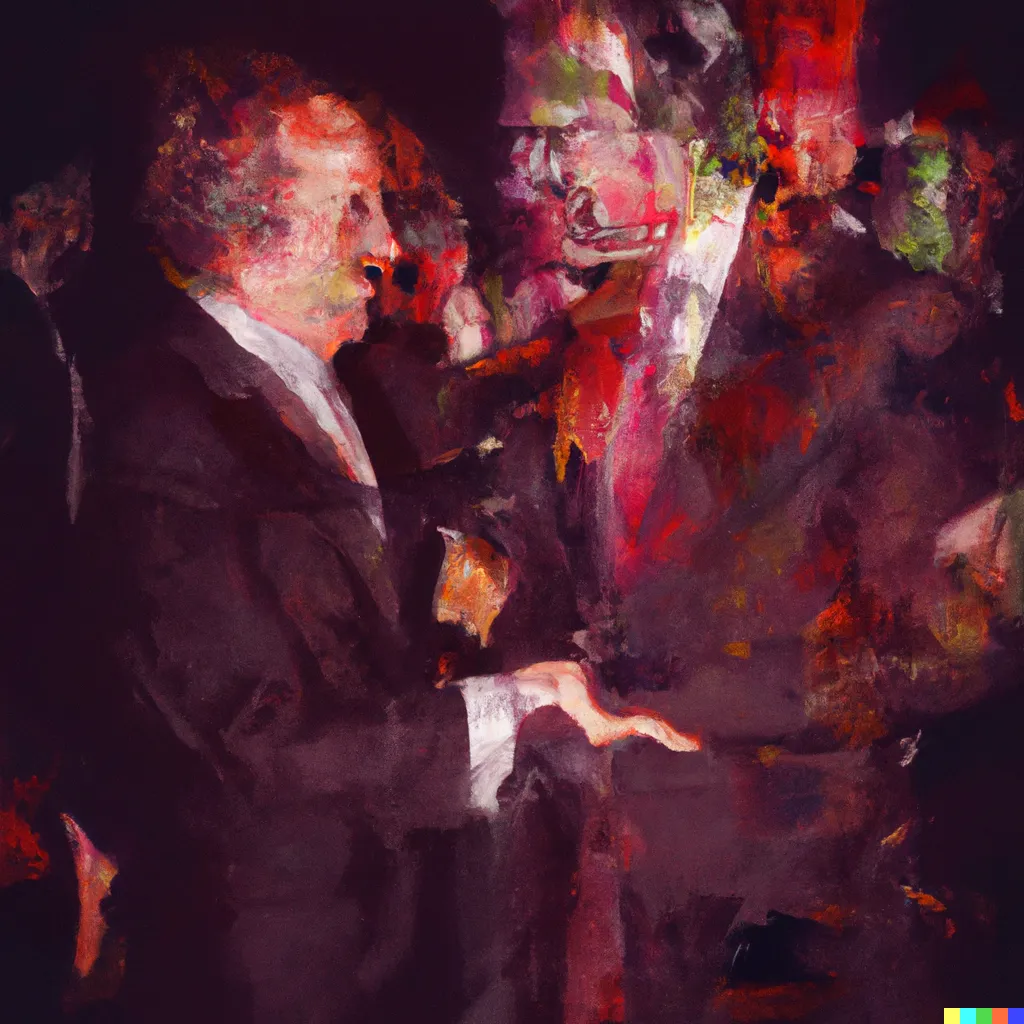 Norman Harman X DALL-E 2

Business Deal 2

This image was originally generated by the artist in 2022 using the now-deprecated DALL·E 2 model and downloaded from labs.openai.com.

The work reflects DALL·E 2’s distinct visual signature — a synthesis of surreal logic and painterly ambiguity. Figures emerge in soft focus, with forms that blur the line between object and hallucination. These compositional characteristics are unique to the model’s latent structure and cannot be authentically recreated using current systems.

Minted by the original creator as an ERC-721 token via Manifold, the work is preserved on-chain through tokenized metadata and decentralized media storage.