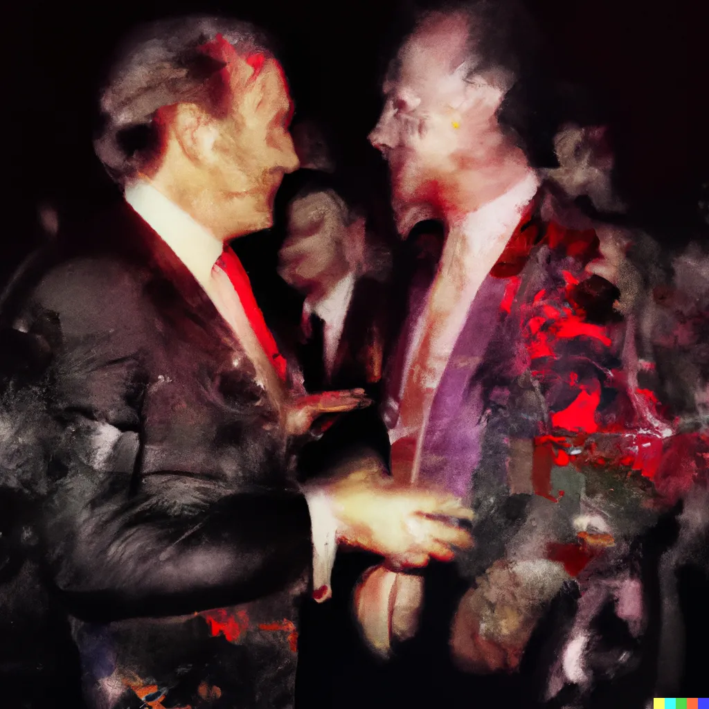 Norman Harman X DALL-E 2 

Business Deal 58

This image was originally generated by the artist in 2022 using the now-deprecated DALL·E 2 model and downloaded from labs.openai.com.

The work reflects DALL·E 2’s distinct visual signature — a synthesis of surreal logic and painterly ambiguity. Figures emerge in soft focus, with forms that blur the line between object and hallucination. These compositional characteristics are unique to the model’s latent structure and cannot be authentically recreated using current systems.

Minted by the original creator as an ERC-721 token via Manifold, the work is preserved on-chain through tokenized metadata and decentralized media storage.