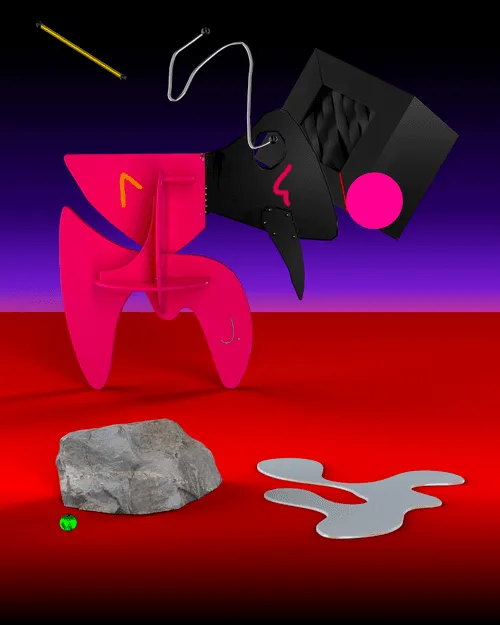 OBJECTZ is a collection of 3396 images by JIMMY. Each artwork is a unique digital construction, generated in a web browser. The process is performed by Javascript and features the iconic elements of JIMMY’s artwork.