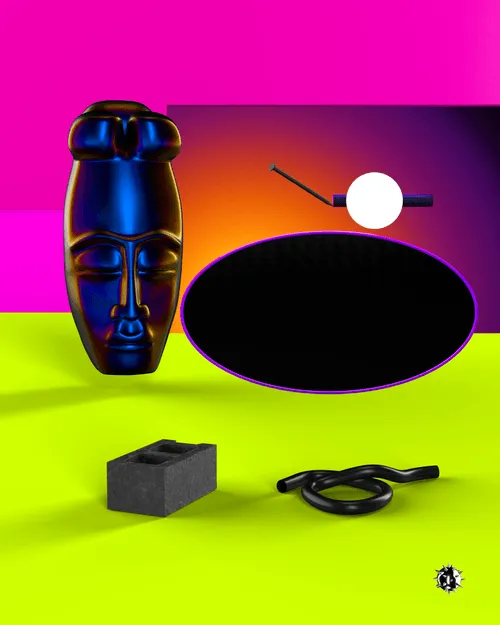 OBJECTZ is a collection of 3396 images by JIMMY. Each artwork is a unique digital construction, generated in a web browser. The process is performed by Javascript and feature the iconic elements of JIMMY’s artwork.