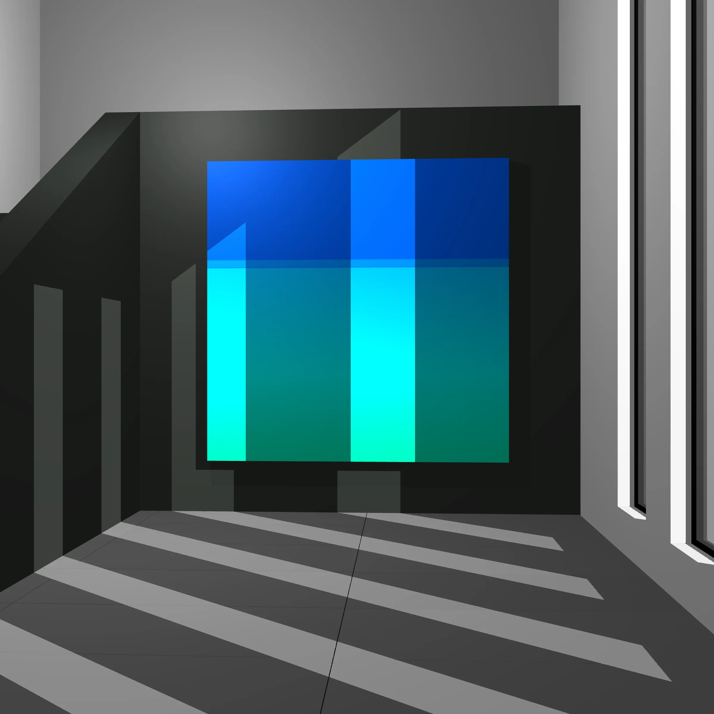 100 Untitled Spaces is an exploration of color and space juxtaposing a simple artwork within a minimalist architectural setting. 
 
Both Art and Architecture together can be powerful. By engaging with both one can develop a  meditative space where nearly infinite “moments” can be revealed as one moves around the virtual room. Further enhanced by shadows, this work is in part a reflection of time spent watching shadows cast across artwork on my  walls.
 
Drawing inspiration from Johannes Itten, Robert Irwin, and Luis Barragán, I worked with my Architect wife Mara to capture various moments inside of an algorithmically generated space. The result is an algorithm inside an algorithm, both generating the central artwork that represents my love and respect for color and the surrounding space as well as an optimal setting to experience that artwork. 
 
In each of these 100 spaces, the viewer is presented with a generated composition to experience a simple canvas inside of a minimalist space. Each is unique, yet informed by the rest of the set. 
 
The opportunity to collaborate with Mara has provided aesthetic boundaries for these spaces as I parametrized the configuration of a simple adobe style room with various options for stair types, penetrations, flooring, camera position, and shadows. Everything from the tile on the floor, the Marfa and Mexico City inspired architecture, to the colors and minimalistic environment represents who I am, and the spaces that Mara and I have created in our imaginations, as well as in real life.