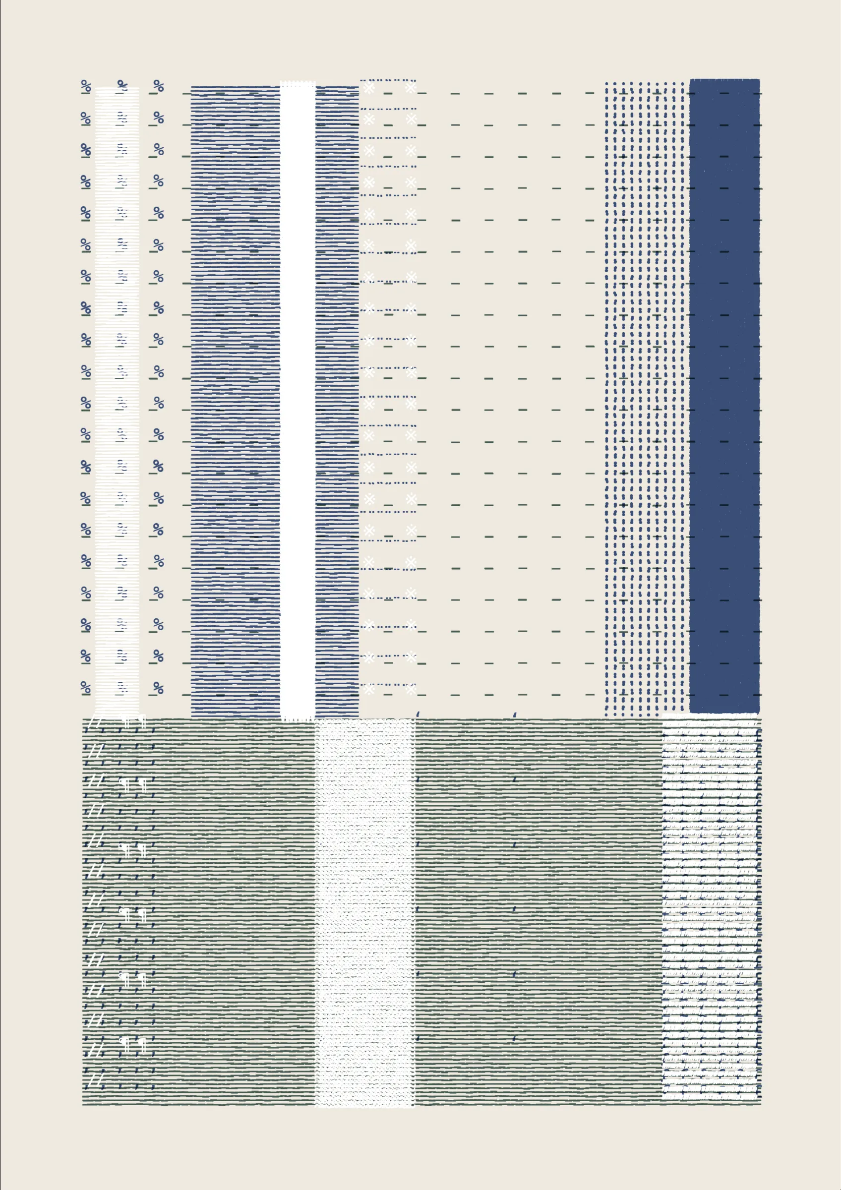 FOLIO is a generative drawing system, inspired by concrete poetry and early computer artwork, that emits an output process for a given input. Each output may be realized digitally, in print, or through another medium. The drawing system, coded in JavaScript, recursively packs bins of data to fill the page, constrained entirely by the use of typographic glyphs and a limited mono-, duo-, or tri-colour palette.