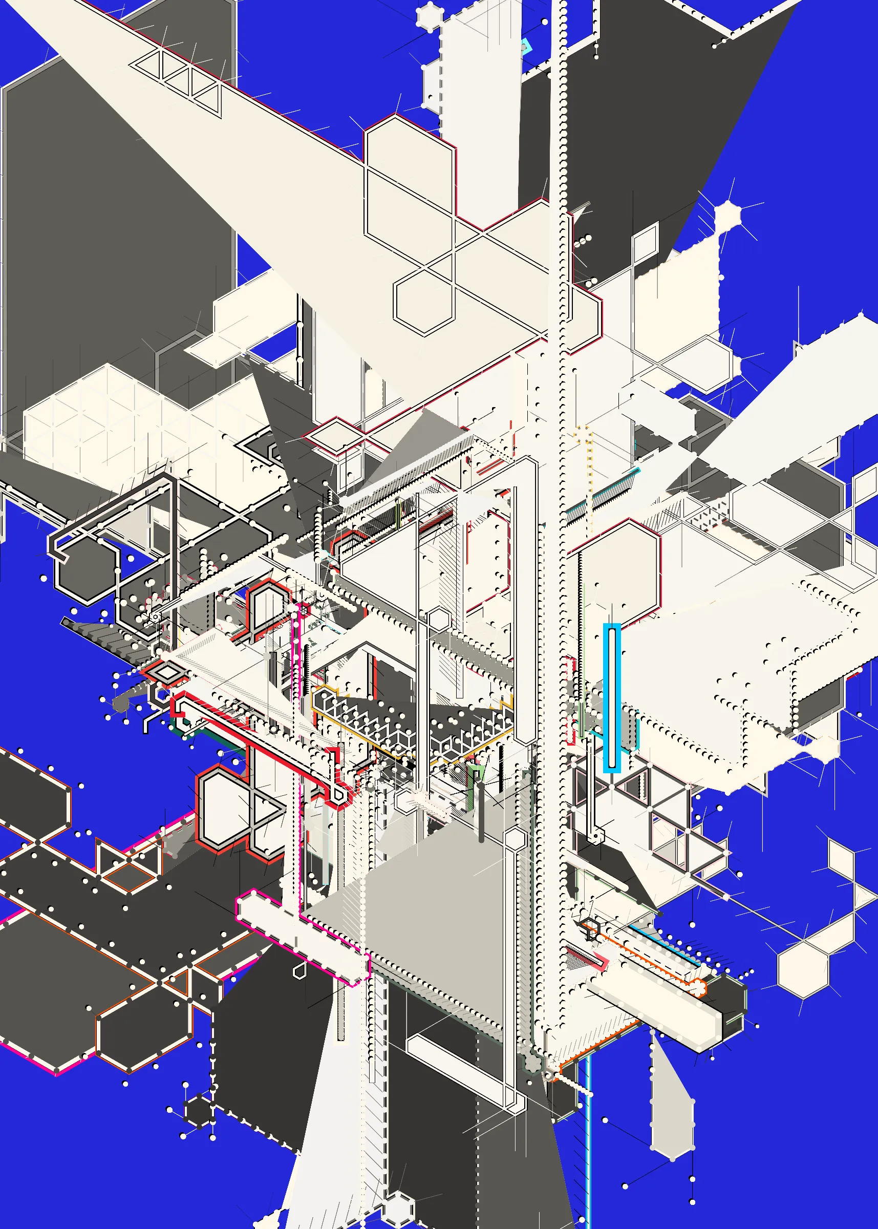 "Caminos" es la relación del trabajo de artista con el uso de colores y geometría a través de los los patrones, situaciones, personas y objetos en los mercados, las calles, los edificios, los colores y demás elementos que consituyen la ciudad. Esta obra es un tributo a esa cultura, similar a una ciudad que se va creando mediante capas, dando como resultado un caos formado a partir del color, de diversas geometrías y más elementos que van cambiando a través del tiempo.

La composicición final de este proyecto es conformada por 5 capas que van creandose con el paso de los segundos dentro de la obra. Con las teclas 1 - 5 puedes interactuar con cada capa que va generando la composición final dando la posibilidad al usuario de tener 5 piezas dentro de una obra, pero sobre todo generar una experiencia que le permita tomarse el tiempo necesario para explorar, encontrar, disfrutar distintos patrones y elementos dentro de cada capa y dentro de la composición final. Asi como explorar la ciudad, sus distintos espacios, situaciones y cambios con el paso de los años.