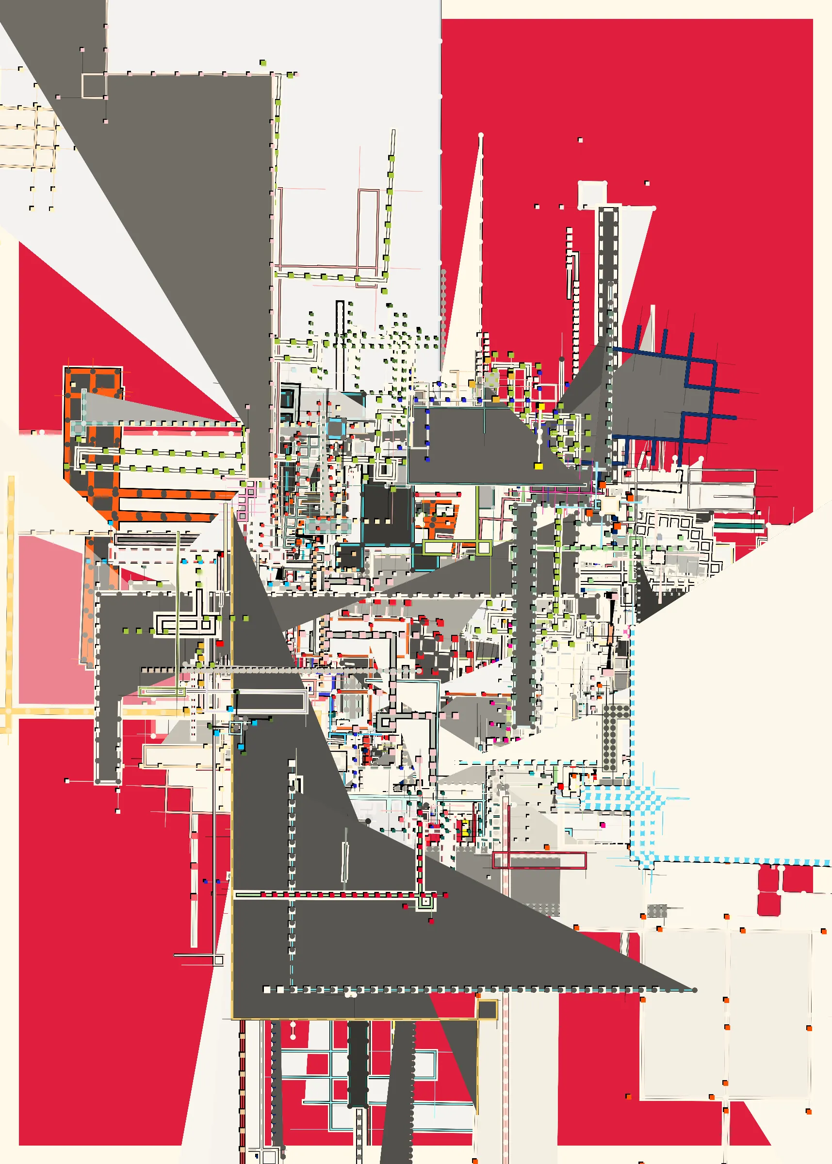 "Caminos" es la relación del trabajo de artista con el uso de colores y geometría a través de los los patrones, situaciones, personas y objetos en los mercados, las calles, los edificios, los colores y demás elementos que consituyen la ciudad. Esta obra es un tributo a esa cultura, similar a una ciudad que se va creando mediante capas, dando como resultado un caos formado a partir del color, de diversas geometrías y más elementos que van cambiando a través del tiempo.

La composicición final de este proyecto es conformada por 5 capas que van creandose con el paso de los segundos dentro de la obra. Con las teclas 1 - 5 puedes interactuar con cada capa que va generando la composición final dando la posibilidad al usuario de tener 5 piezas dentro de una obra, pero sobre todo generar una experiencia que le permita tomarse el tiempo necesario para explorar, encontrar, disfrutar distintos patrones y elementos dentro de cada capa y dentro de la composición final. Asi como explorar la ciudad, sus distintos espacios, situaciones y cambios con el paso de los años.