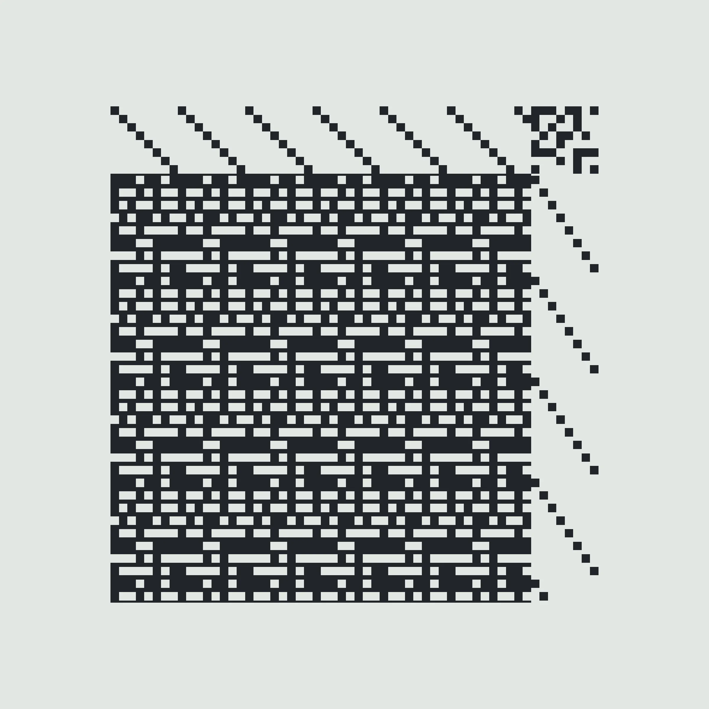 Enlace merges digital art with traditional cane weaving to craft physical objects from generative outputs. Each generative token is a piece of digital art and a set of instructions which can be used by the collector to create a unique chair or a woven canvas by Maison Louis Drucker, the historic Parisian chair manufacturer. The term "Enlace" denotes linking or intertwining in English and an embrace in French, emphasizing the project's aim to unite algorithmic code with the timeless human craft of weaving. Visually expressed through the format of the weaving draft, Enlace reduces its visual language, offering minimal instructions for creating woven pieces. It encodes potential rather than final product, providing the necessary instructions for crafting a woven chair or canvas, blending contemporary technology with traditional craftsmanship. By Aranda\Lasch in collaboration with Trame and Maison Louis Drucker.

's' to save image
't' to display text